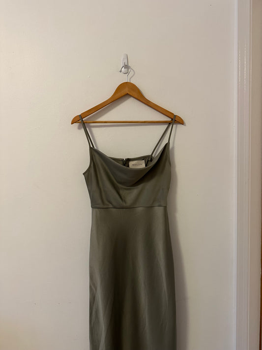 BHLDN Cali Satin Bridesmaid Moss Green Midi Dress from Anthropologie | Size 4