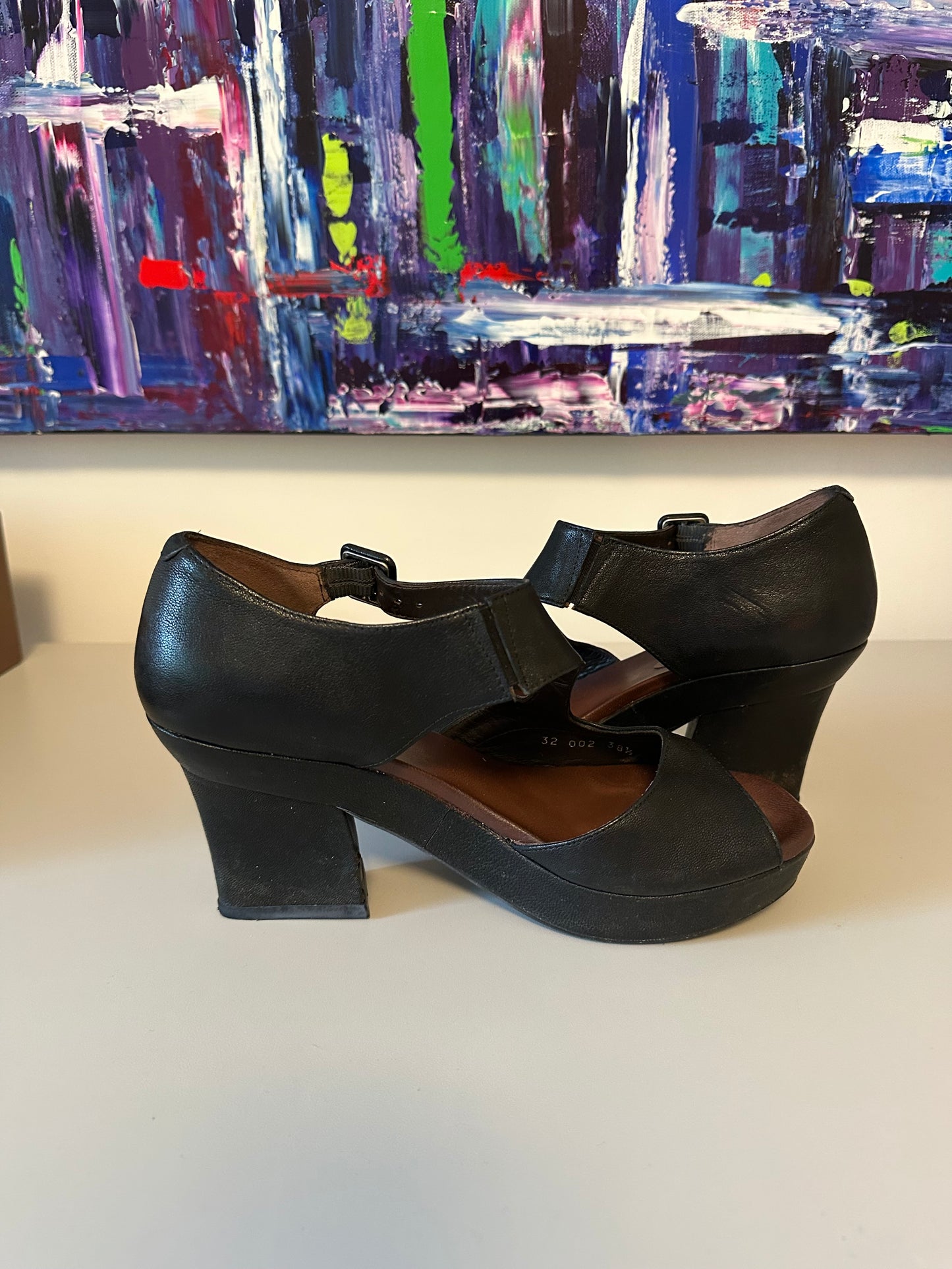 Audley London Vella Black Leather Platform Block Heel Sandals | Size 38.5