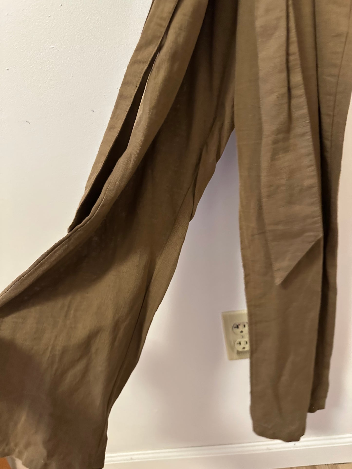 Apiece Apart Meru Wrap Linen and Cotton Olive Green Jumpsuit | Size 6