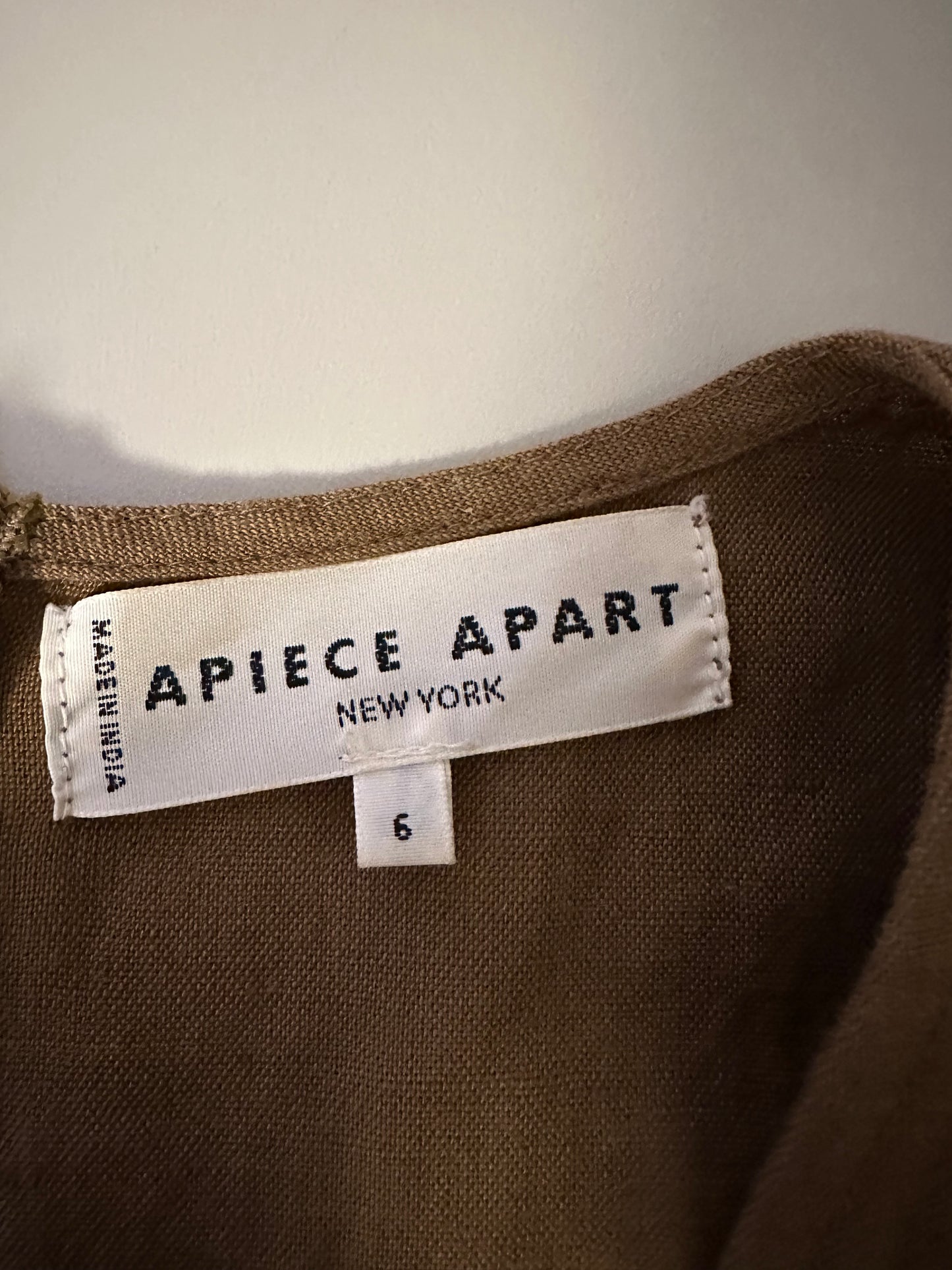 Apiece Apart Meru Wrap Linen and Cotton Olive Green Jumpsuit | Size 6