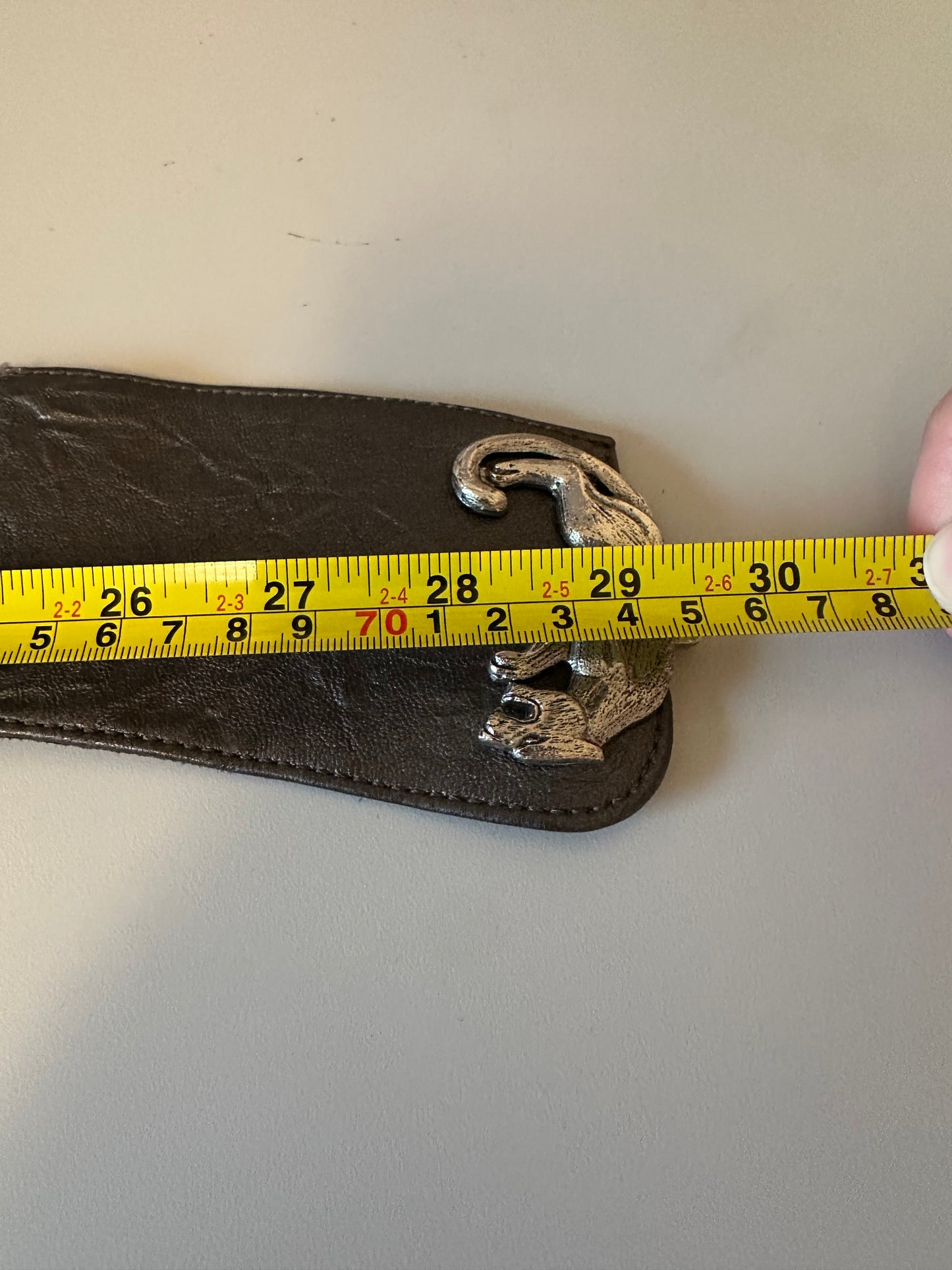Raina Silver Panther Buckle Wide Leather and Elastic Belt