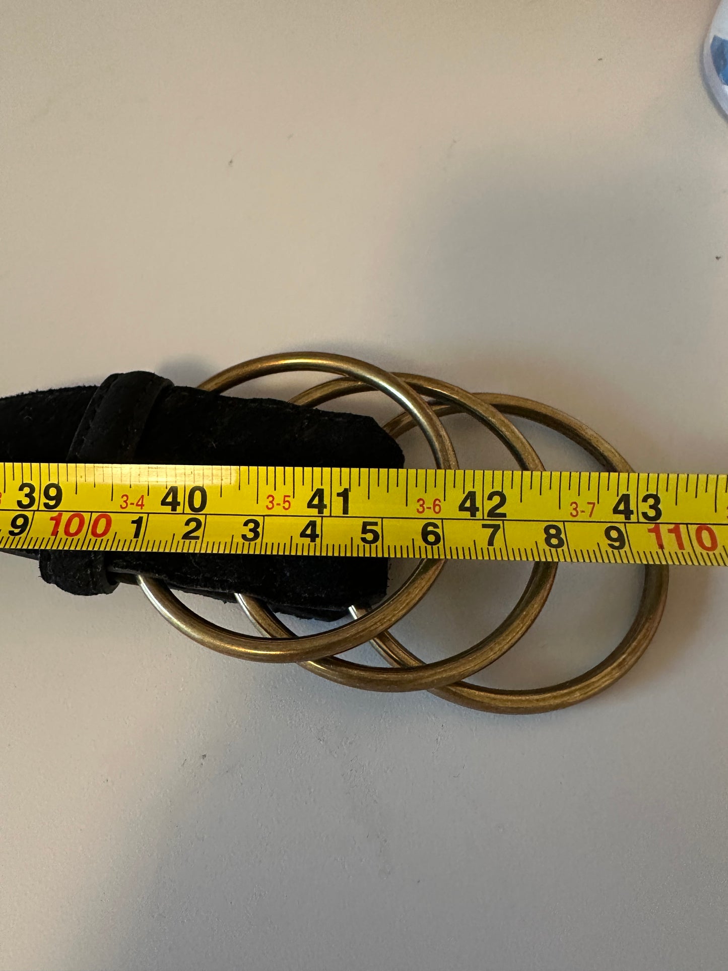 Black Suede Wide Triple Brass Ring Buckle Belt