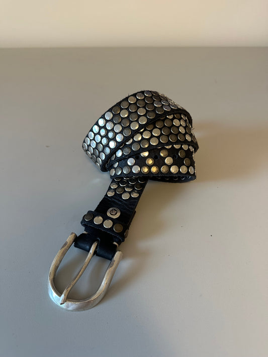 Black Leather All Over Silver Studded Belt