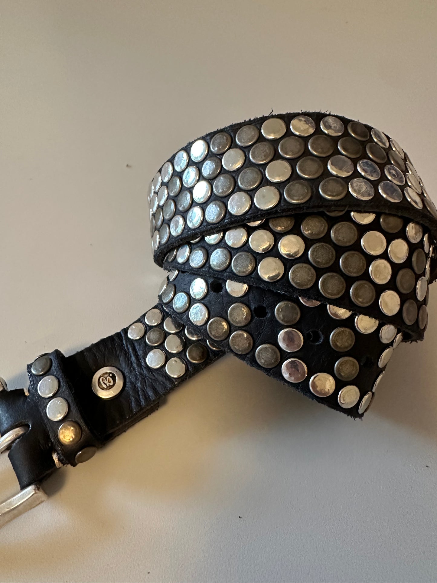Black Leather All Over Silver Studded Belt