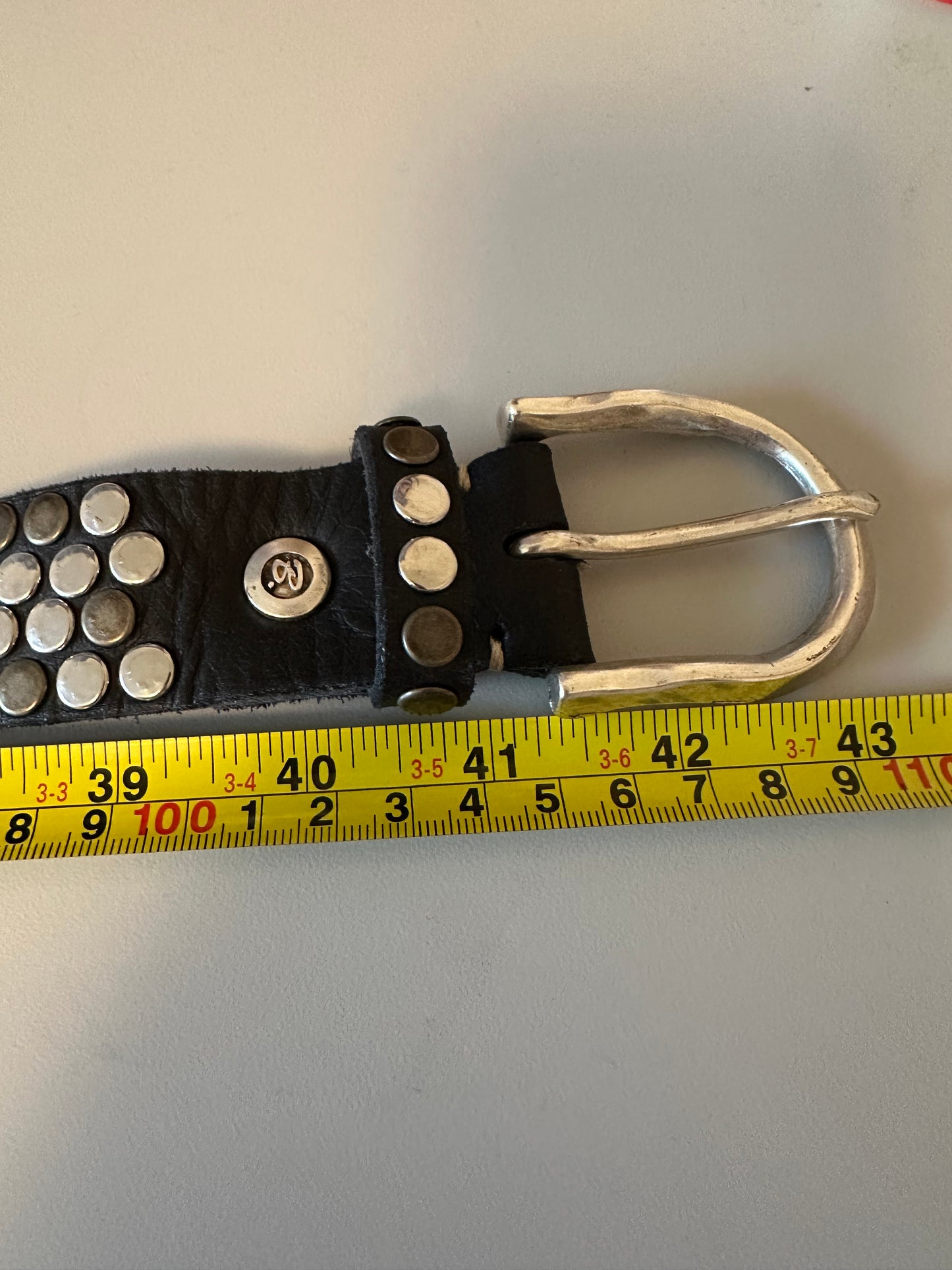 Black Leather All Over Silver Studded Belt