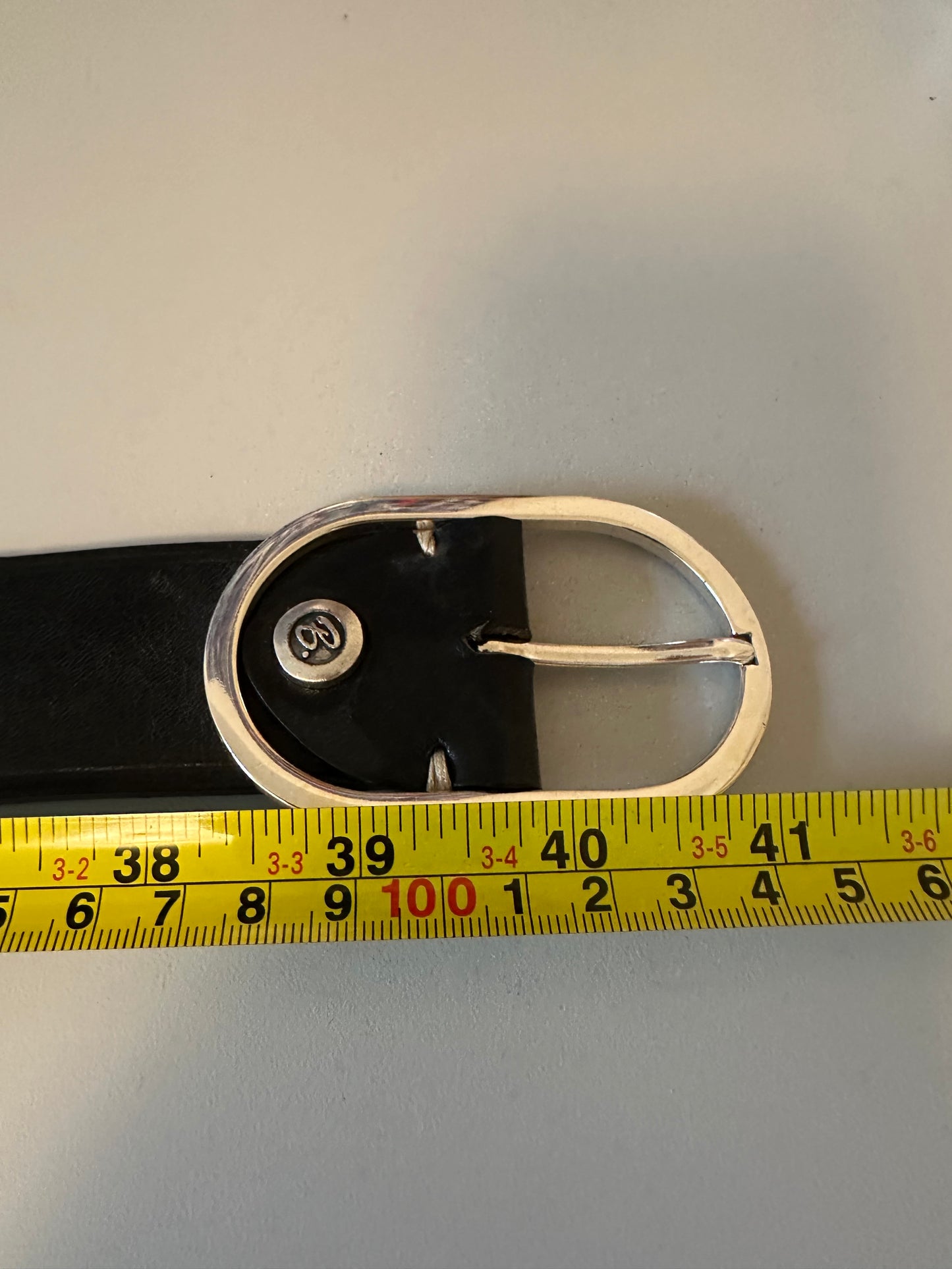 Black Leather Belt with Silver Oval Buckle