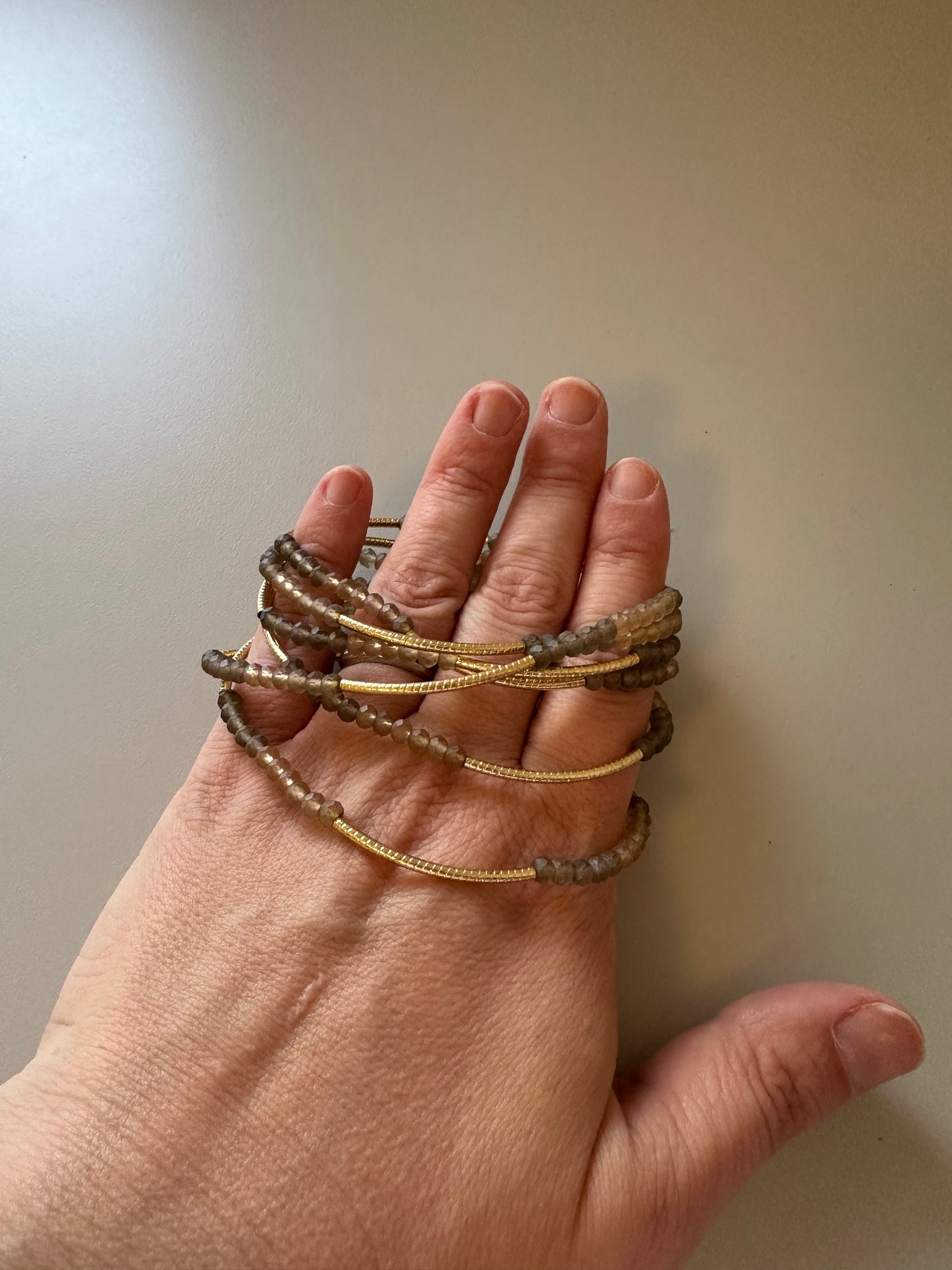 Beaded Stretch Gold Wrap Bracelet