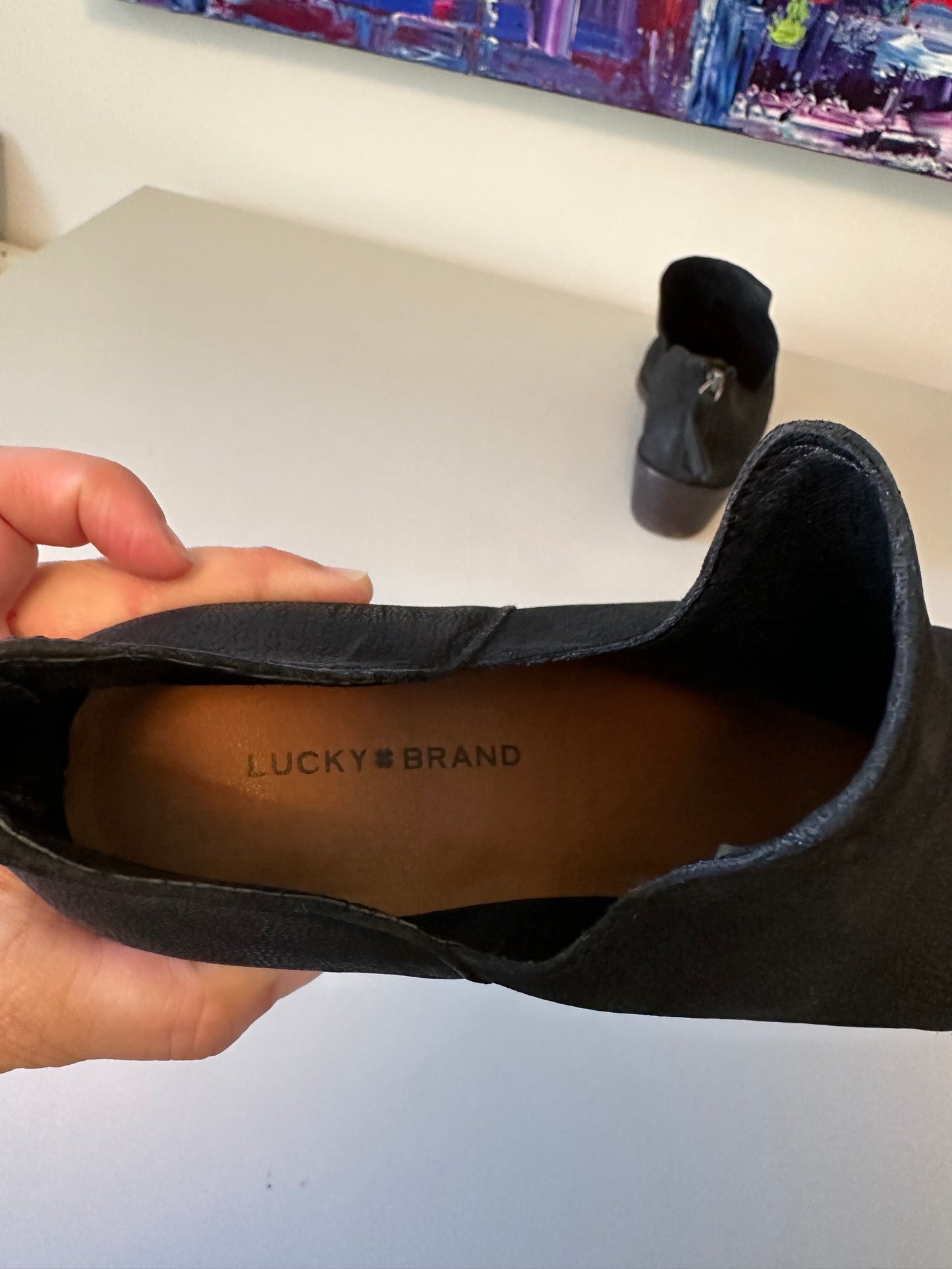 Lucky Brand Black Leather Side Cutout Ankle Booties | Size 9
