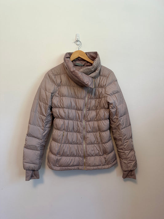 Athleta Mauve Asymmetrical Zip Funnel Neck Puffer Jacket | Size Medium
