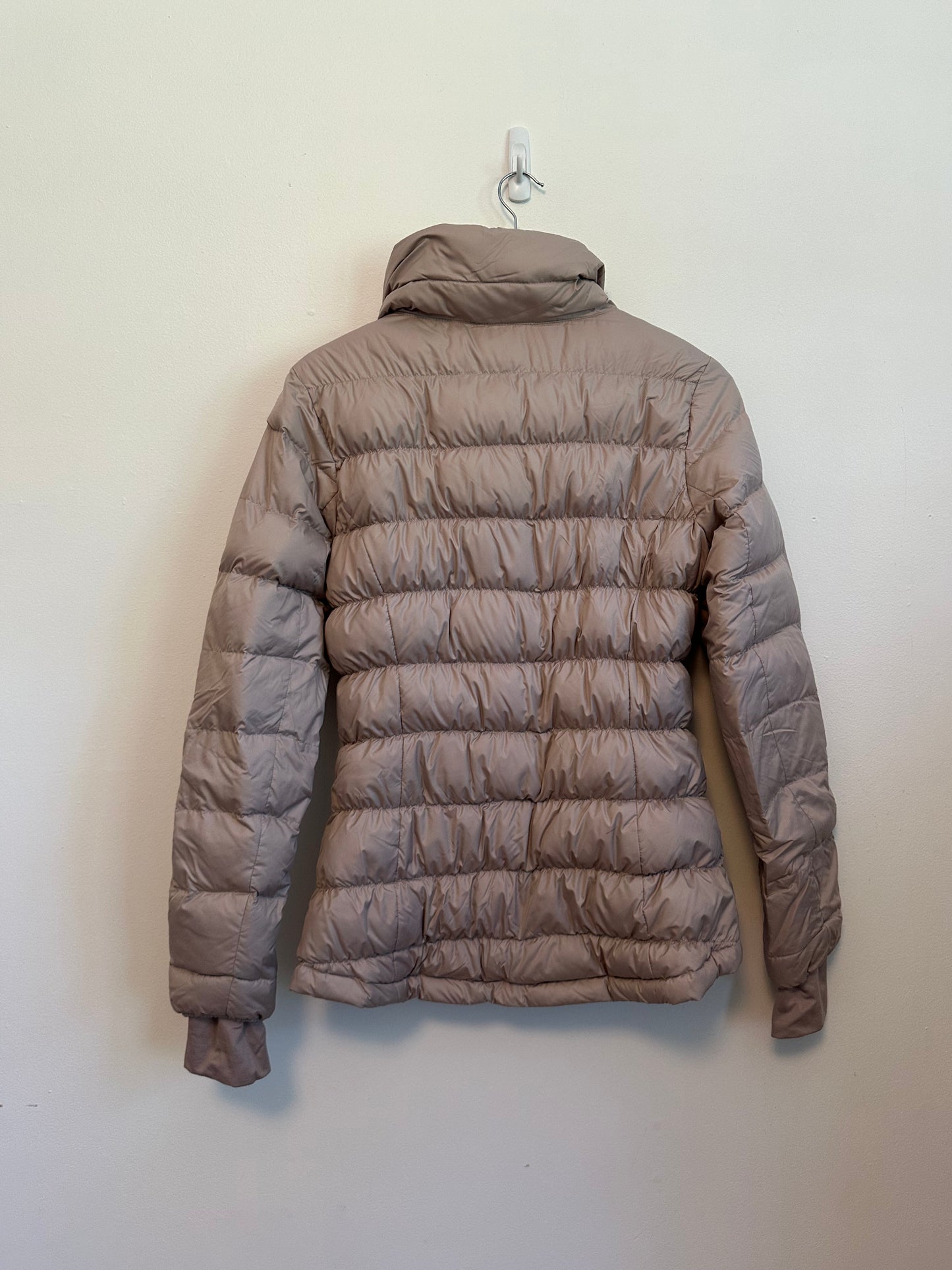 Athleta Mauve Asymmetrical Zip Funnel Neck Puffer Jacket | Size Medium