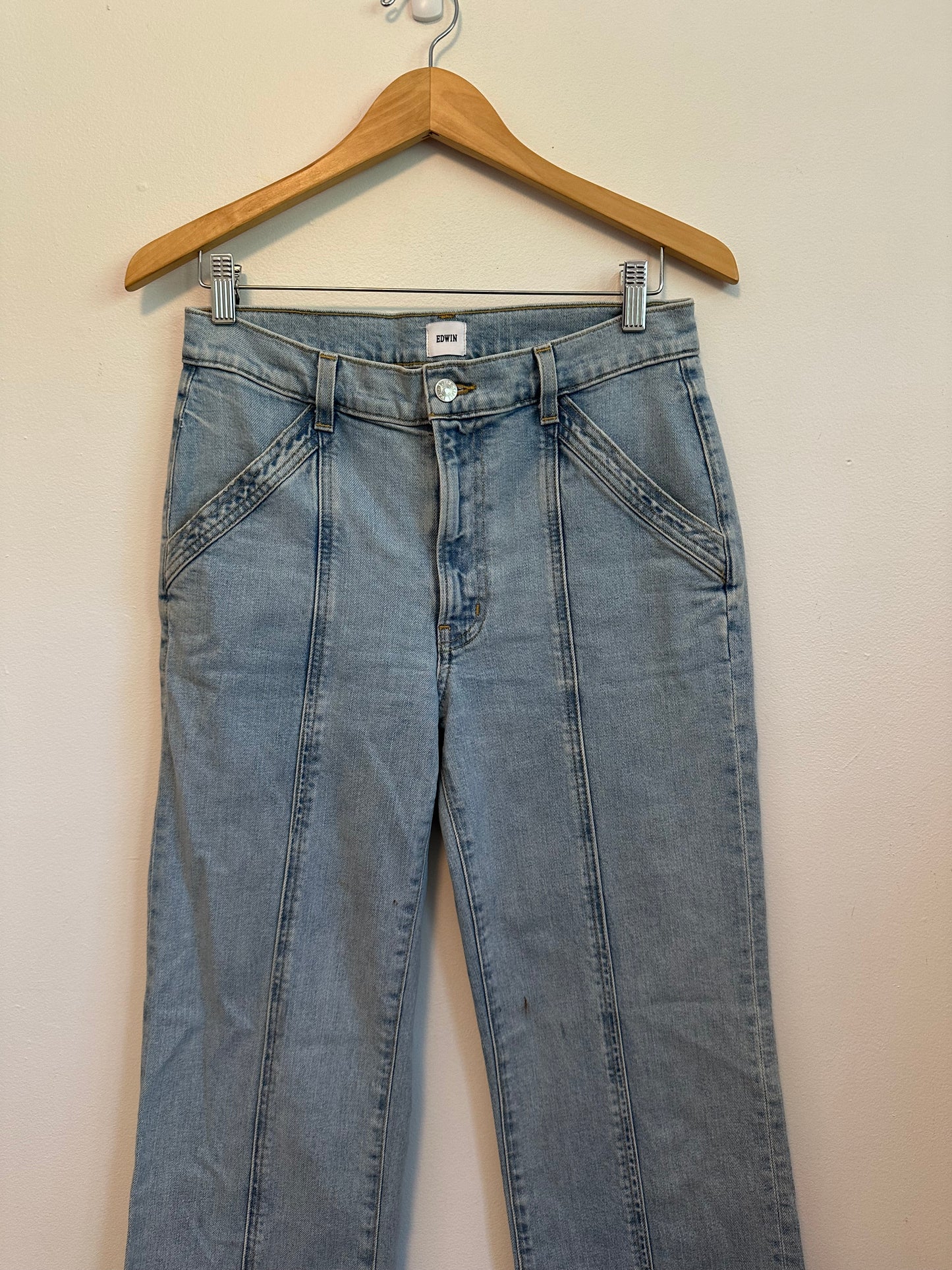 Edwin Light Wash High Rise Straight Leg Front Seam Utility Jeans | Size 28