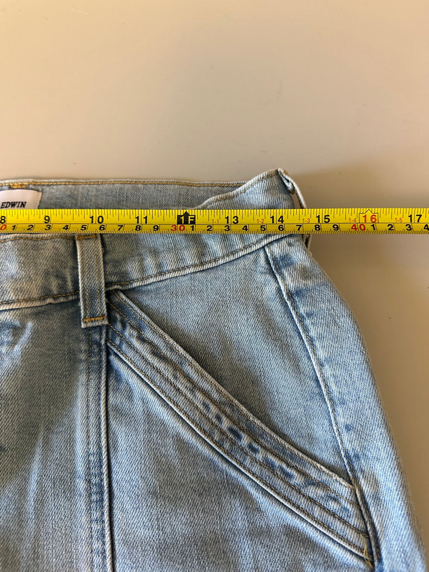 Edwin Light Wash High Rise Straight Leg Front Seam Utility Jeans | Size 28