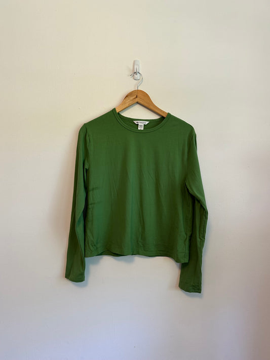 Athleta Green Supima Cotton Blend Long Sleeve Crew Neck T-Shirt | Size Medium