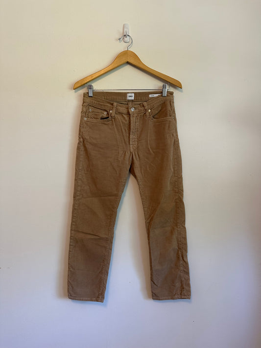 Edwin Elin Crop Straight Corduroy Pants in Camel Brown | Size 27