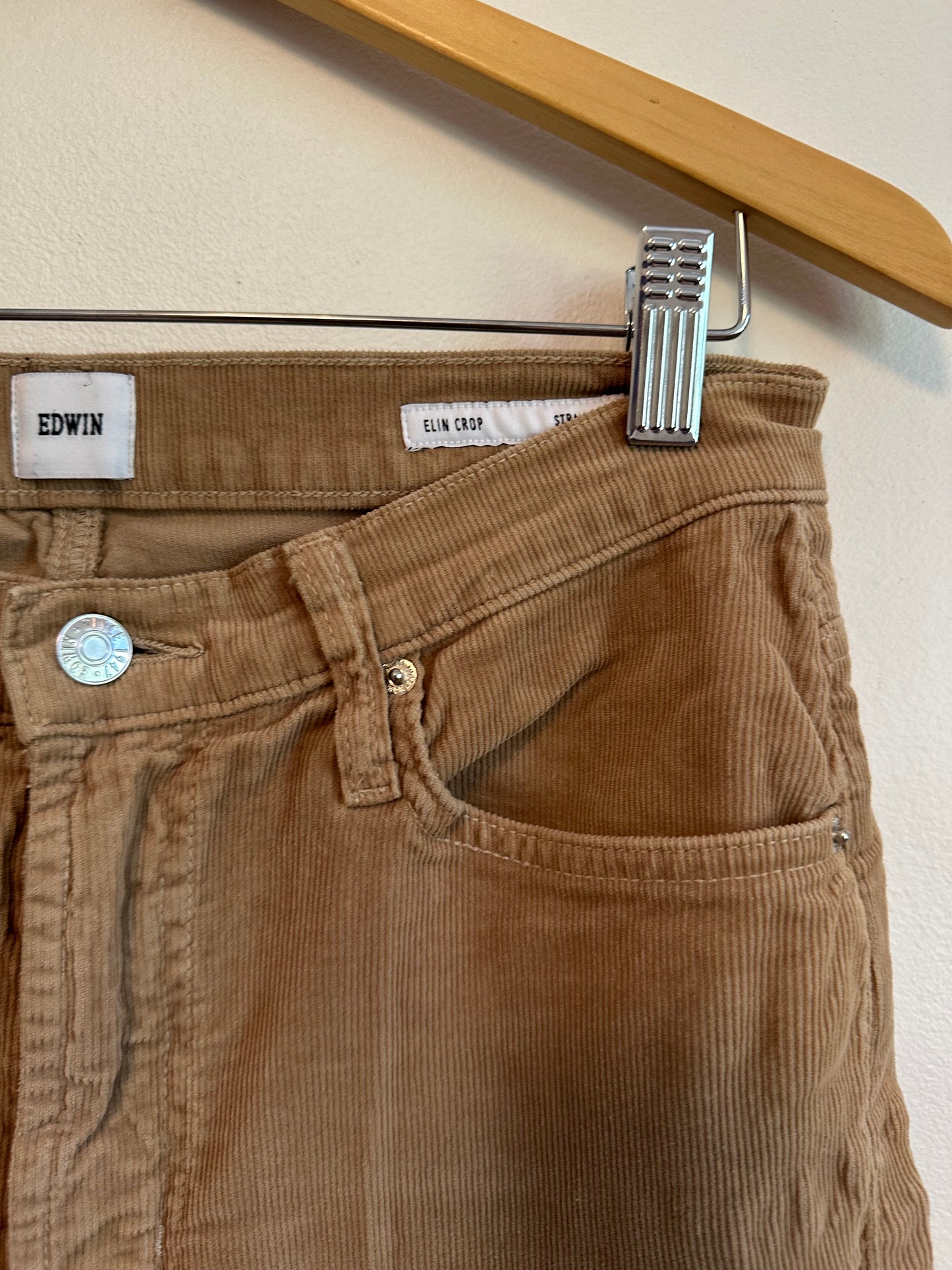 Edwin Elin Crop Straight Corduroy Pants in Camel Brown | Size 27