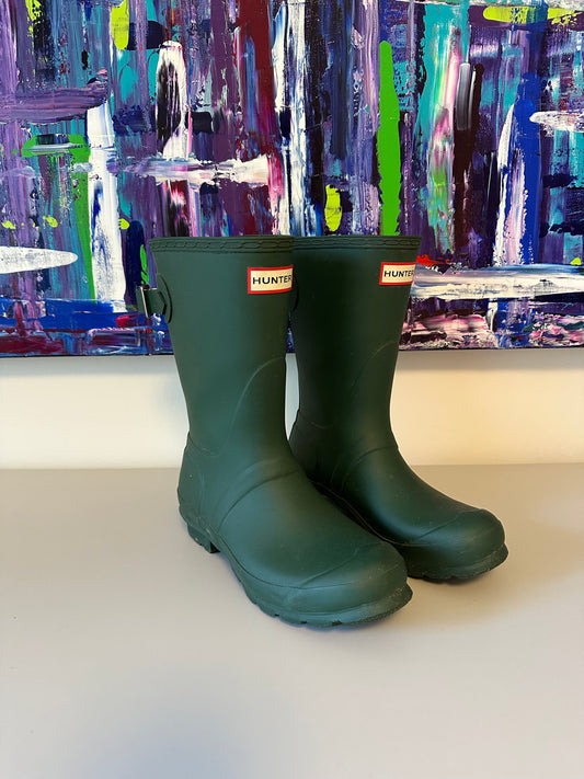 Hunter Original Short Back Adjustable Rain Boots in Hunter Green Matte | Size 6