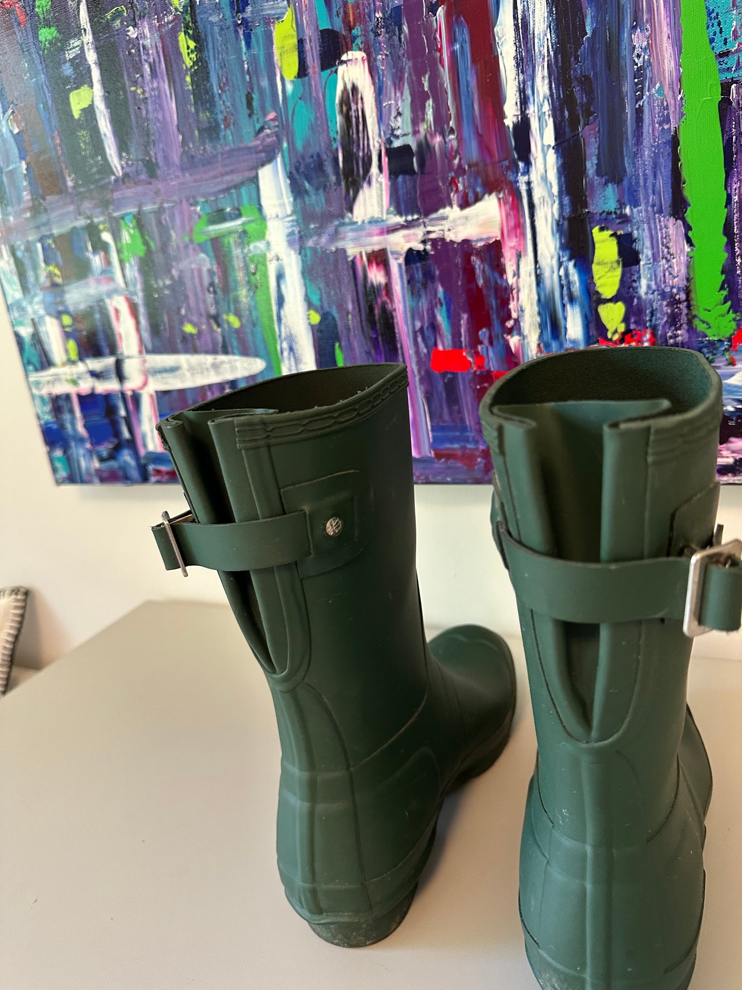 Hunter Original Short Back Adjustable Rain Boots in Hunter Green Matte | Size 6