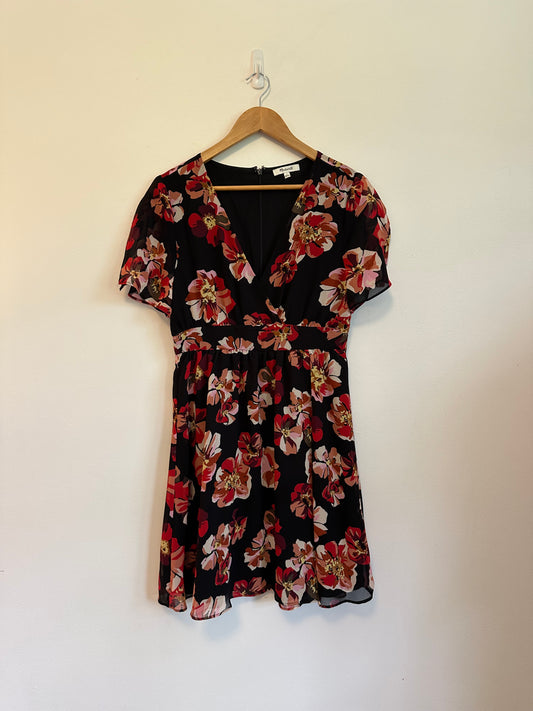 Madewell Floral V-Neck Flutter Sleeve Mini Dress | Size 4