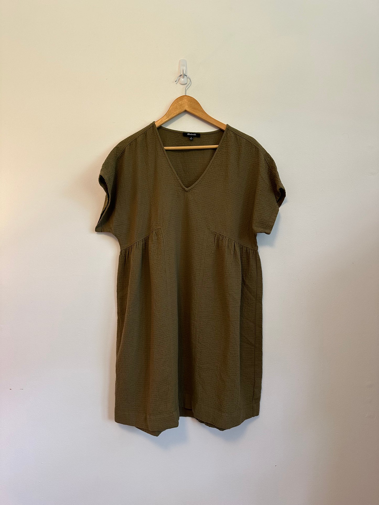 Madewell Olive Green Crinkle Gauze Dolman-Sleeve Mini Dress | Size Medium
