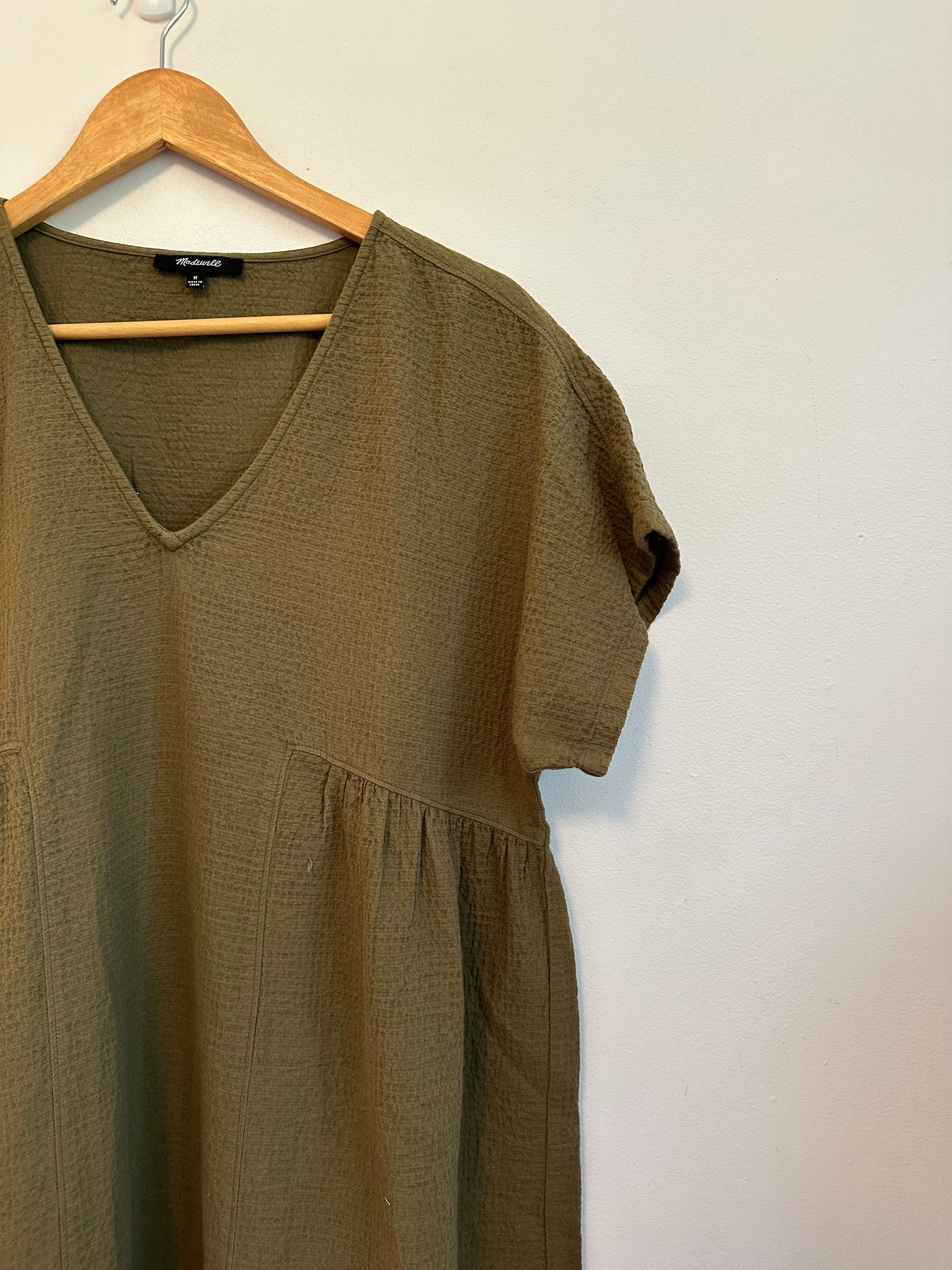 Madewell Olive Green Crinkle Gauze Dolman-Sleeve Mini Dress | Size Medium