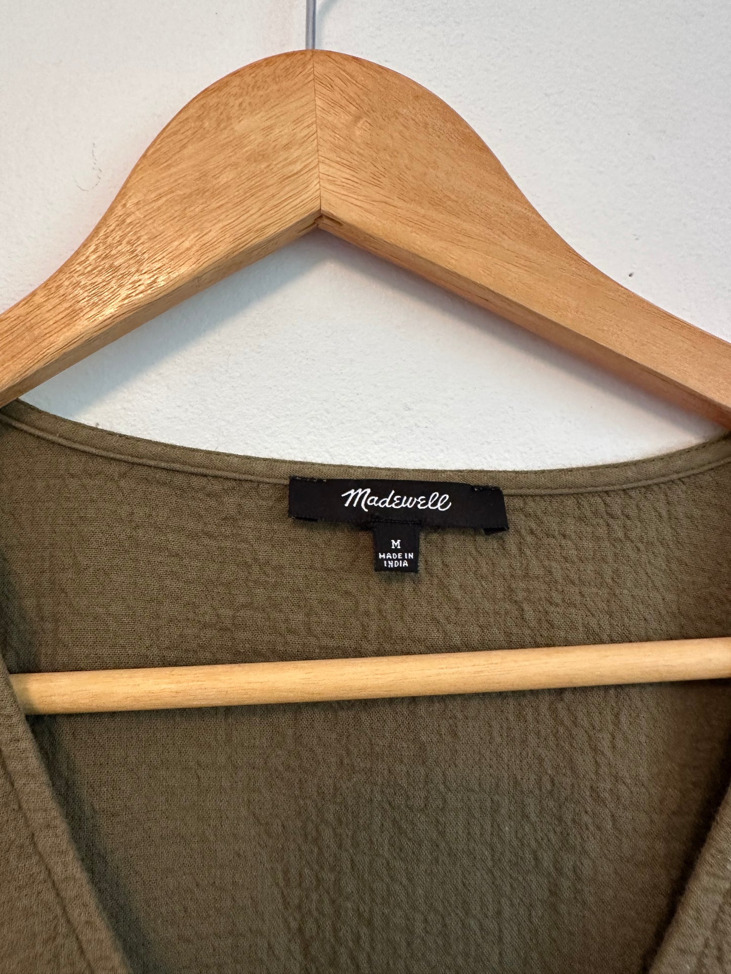Madewell Olive Green Crinkle Gauze Dolman-Sleeve Mini Dress | Size Medium