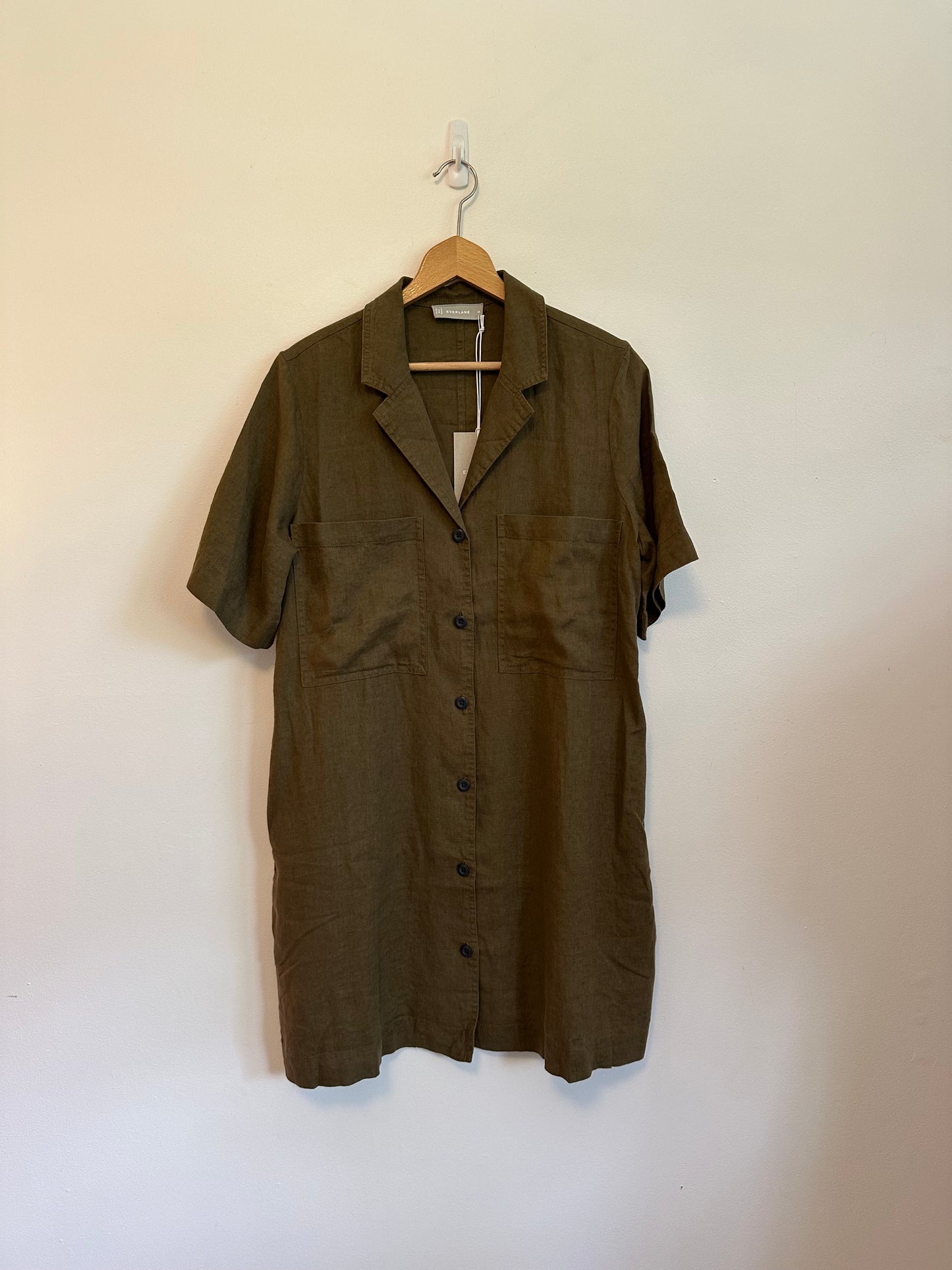 NWT Everlane The Linen Workwear Dress in Olive Green | Size Medium