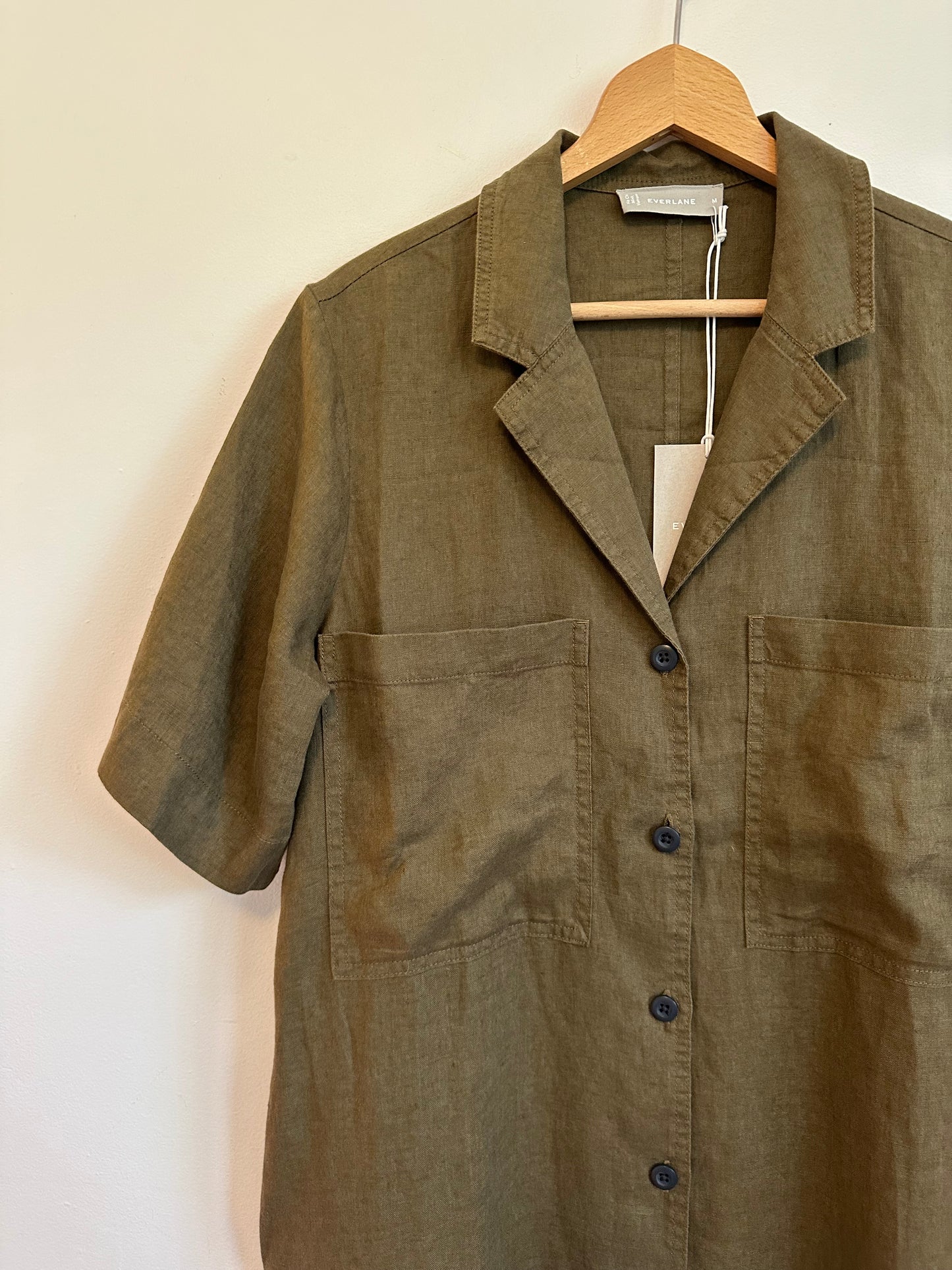 NWT Everlane The Linen Workwear Dress in Olive Green | Size Medium