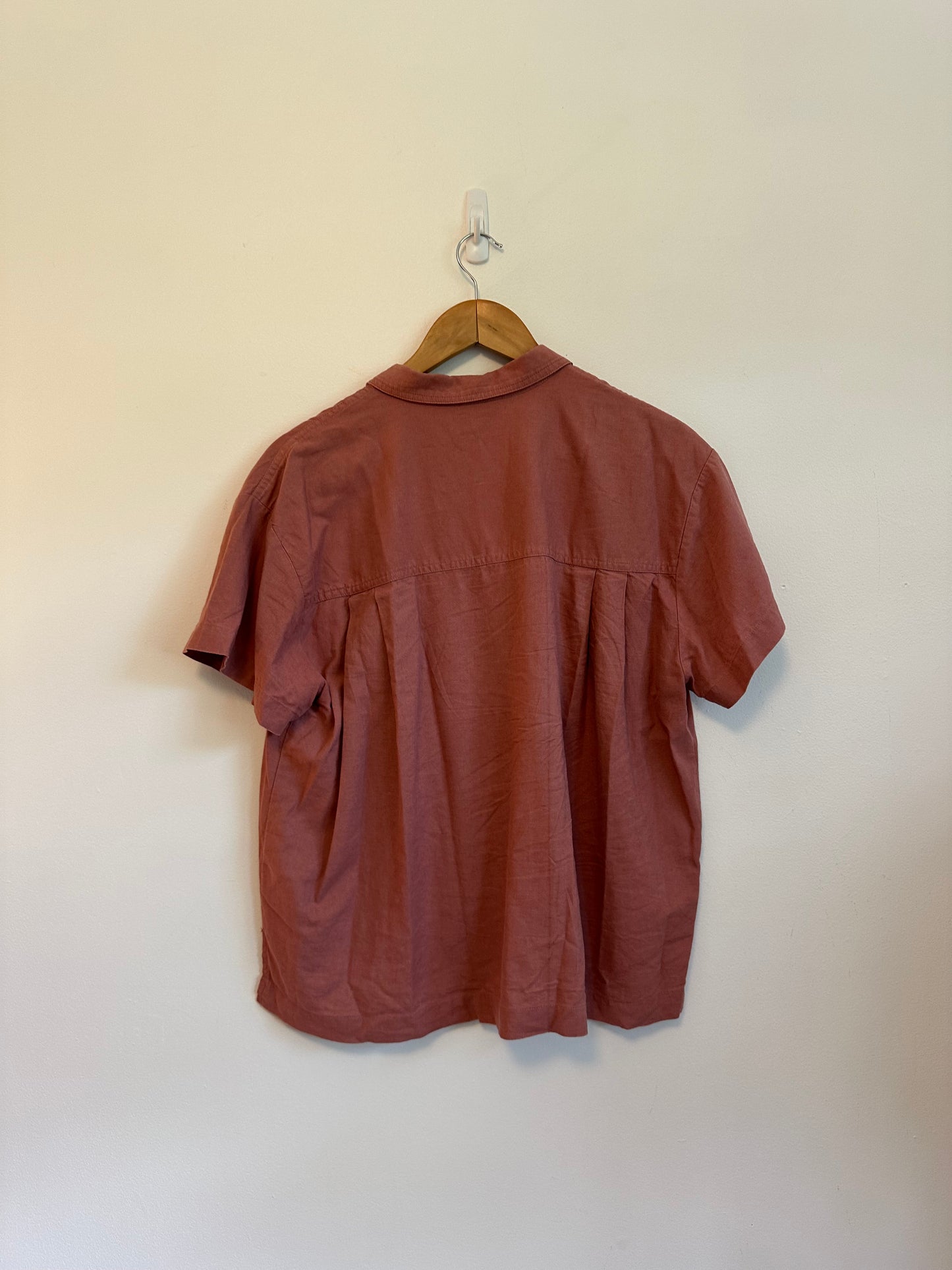 Madewell Short Sleeve Linen Blend Camp Shirt in Terracotta Rose | Size Small