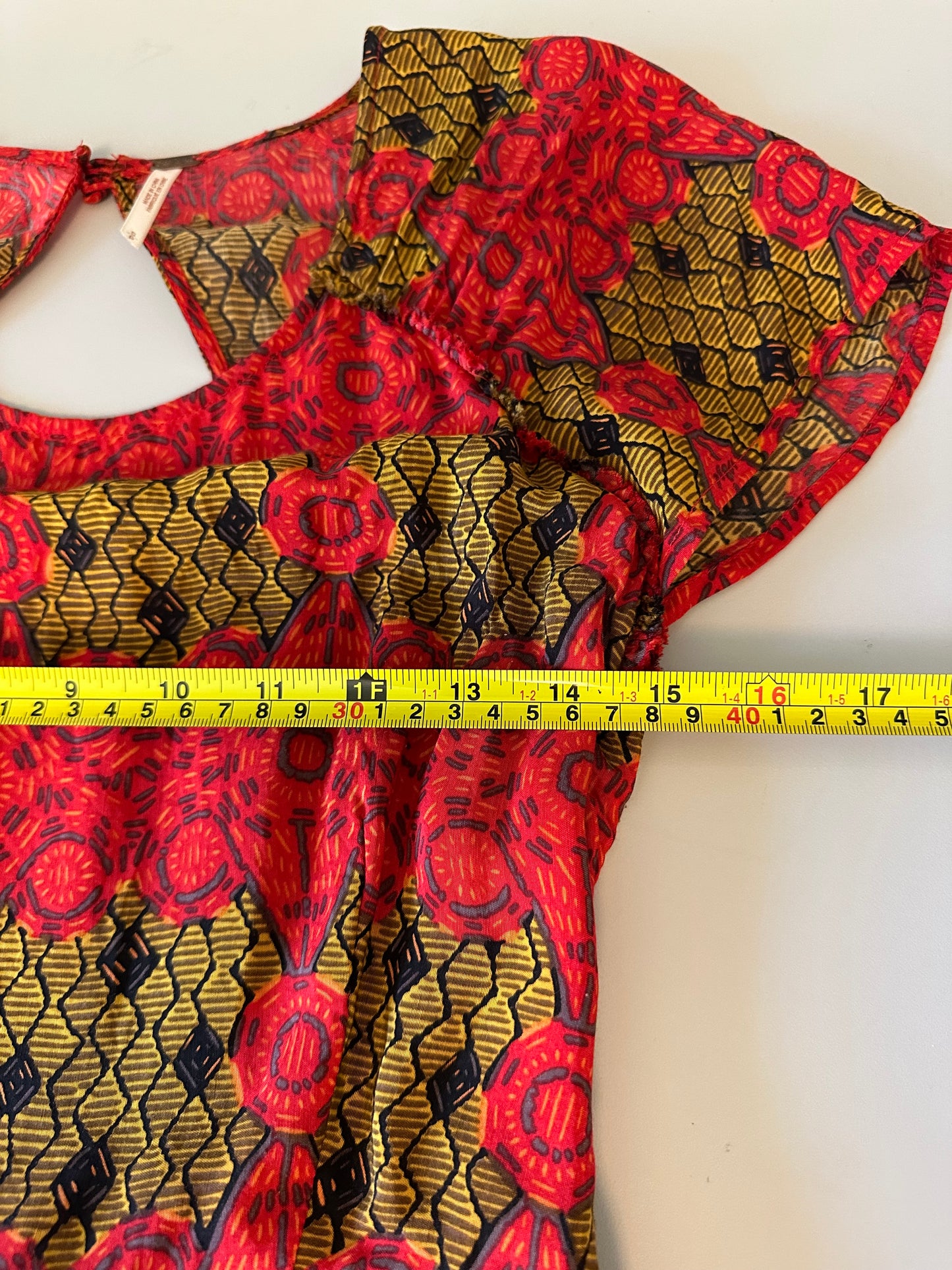 Free People Red and Gold Print Open Back Mini Dress | Size Small