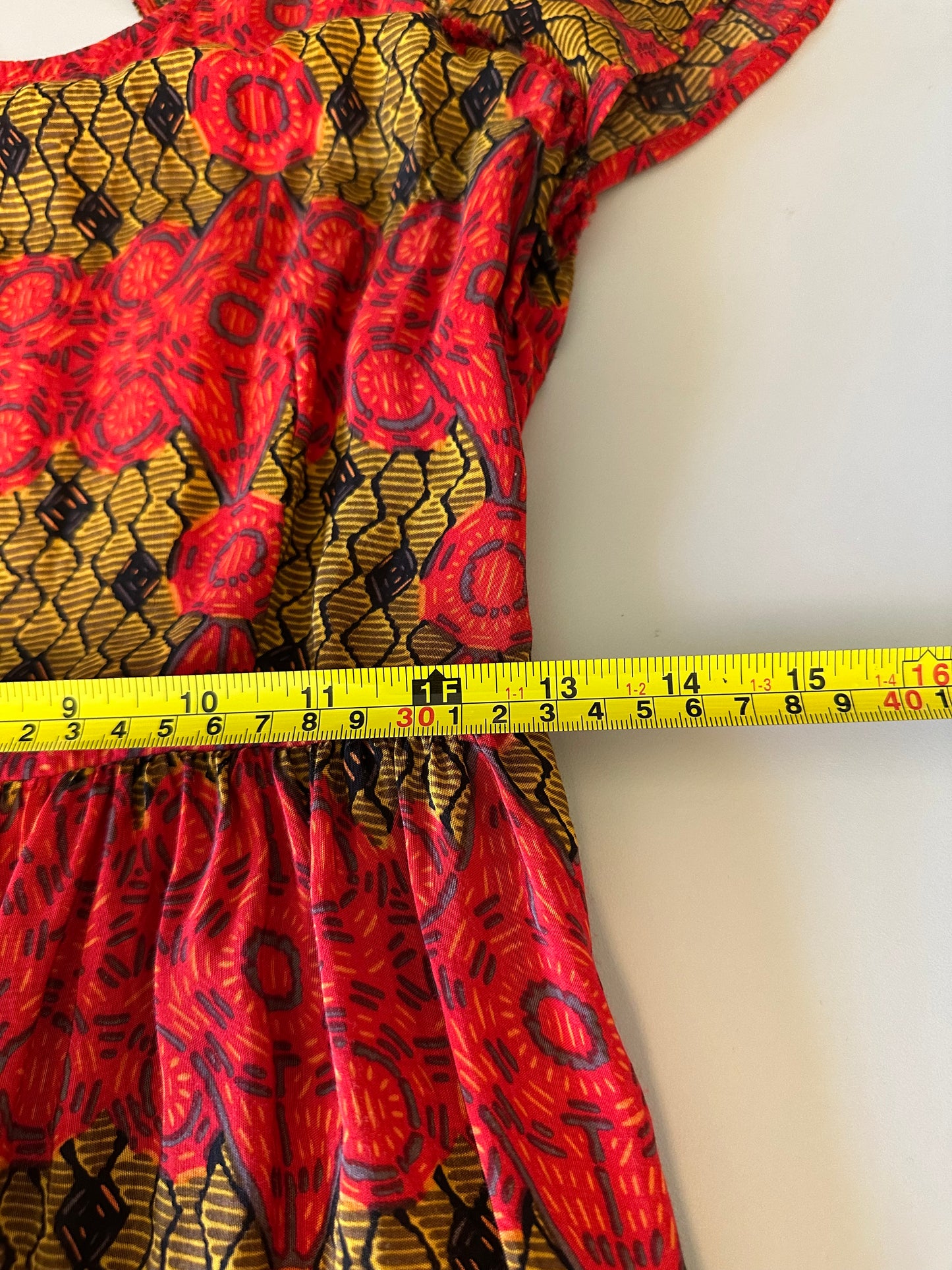 Free People Red and Gold Print Open Back Mini Dress | Size Small