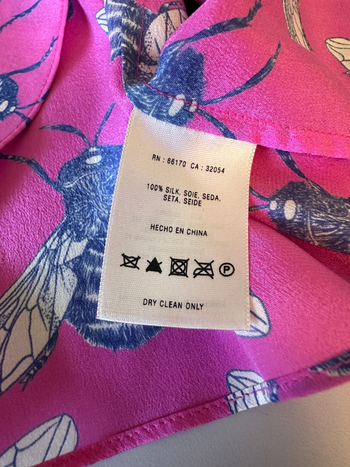 Leifnotes x Anthropologie Pink Silk Bee Print Twist Front Blouse | Size 4