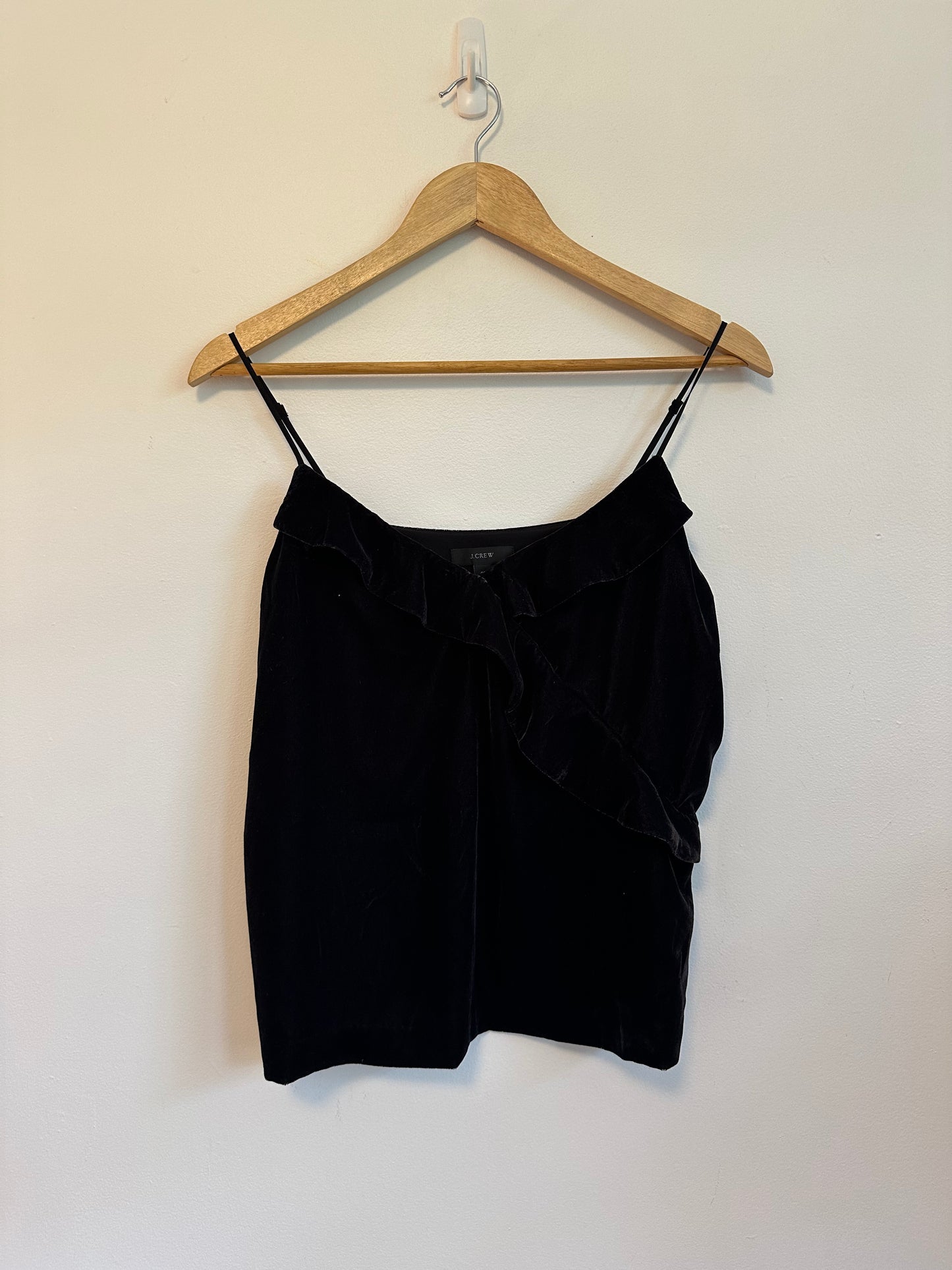 J. Crew Black Velvet Ruffle Wrap Camisole Top | Size 8 Petite
