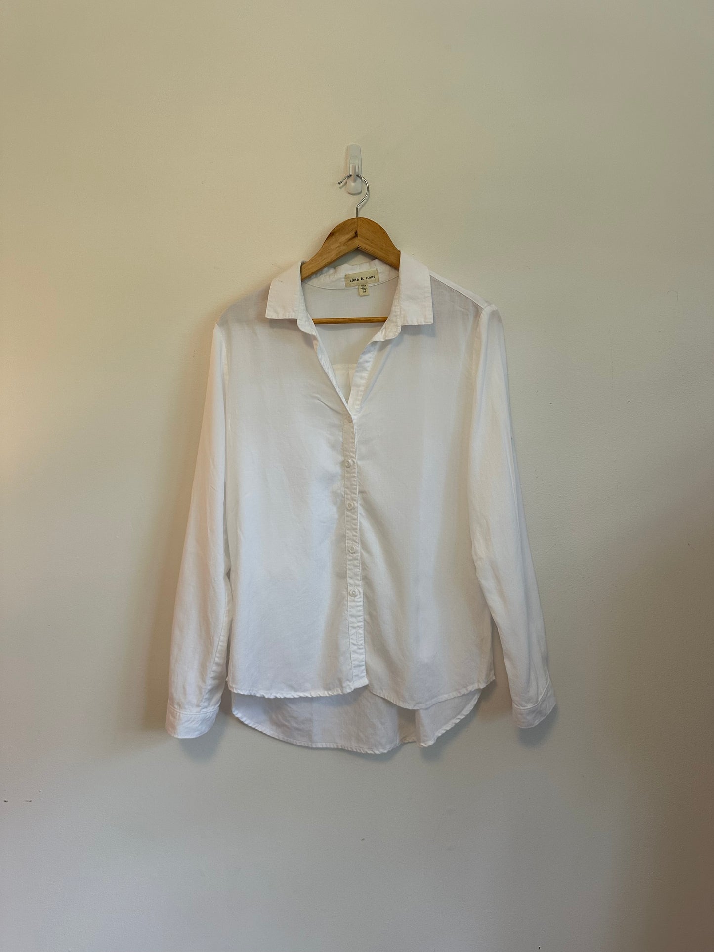 Cloth & Stone Cotton Long Sleeve Button Down Blouse in White | Size Medium
