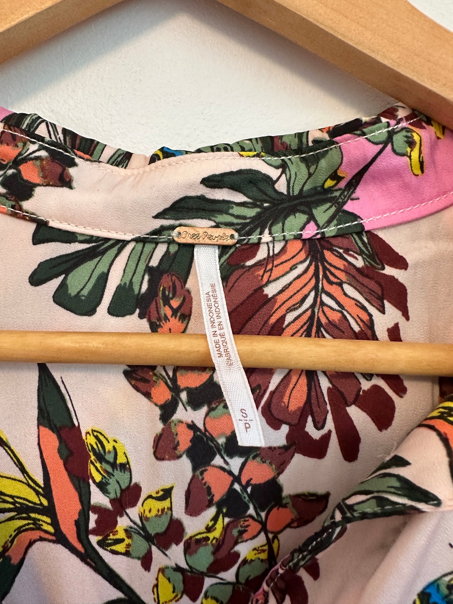 Free People Tropical Palm Butterfly Print Button Down Blouse | Size Small