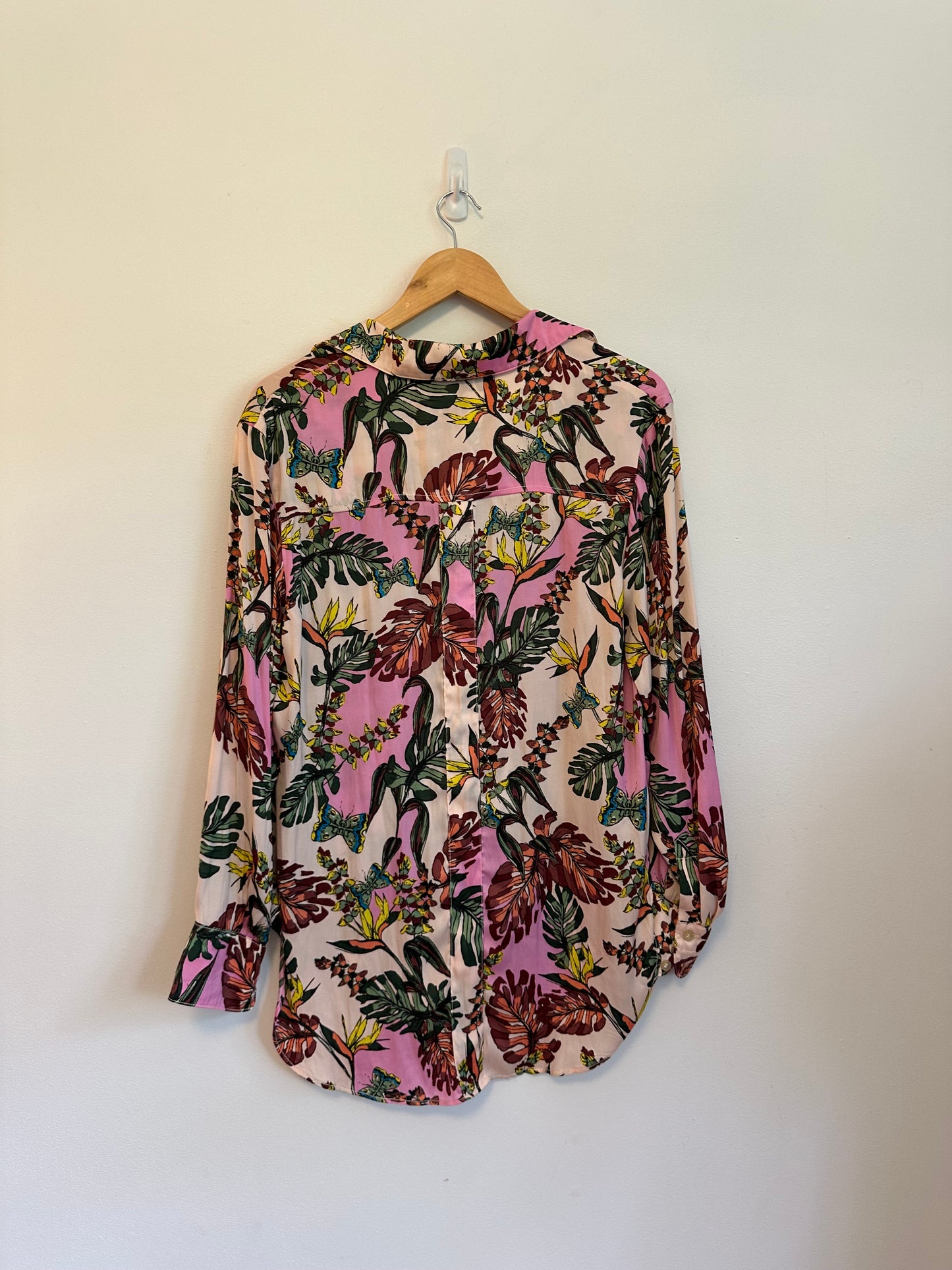 Free People Tropical Palm Butterfly Print Button Down Blouse | Size Small