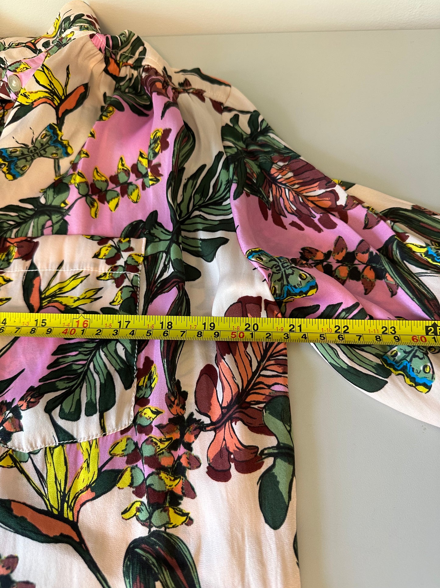 Free People Tropical Palm Butterfly Print Button Down Blouse | Size Small