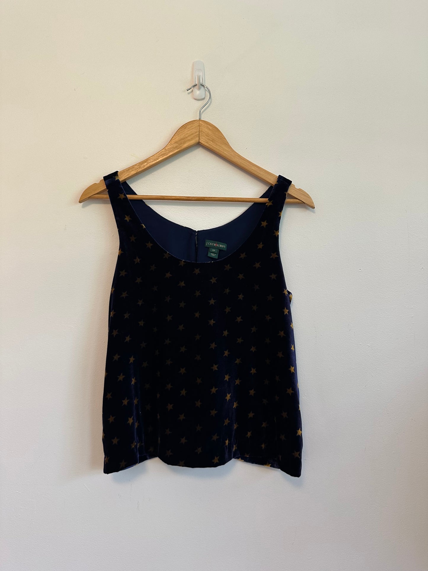 J. Crew Always Navy Velvet Gold Star Sleeveless Tank Top | Size 6 Petite