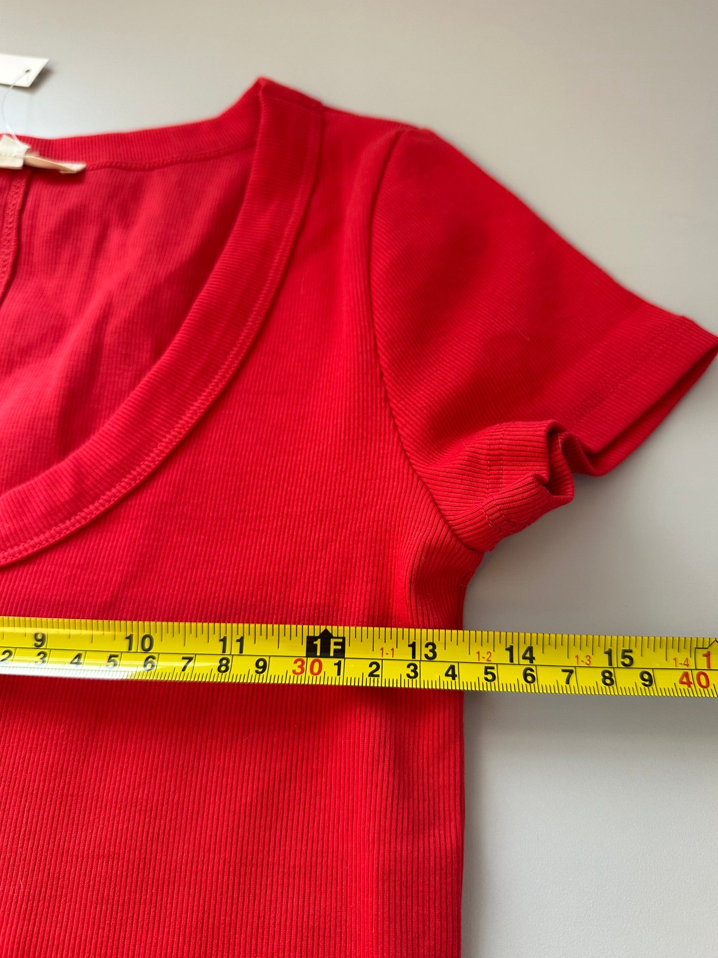 NWT Madewell Cotton Ribbed Scoopneck Tee in Red | Size Small