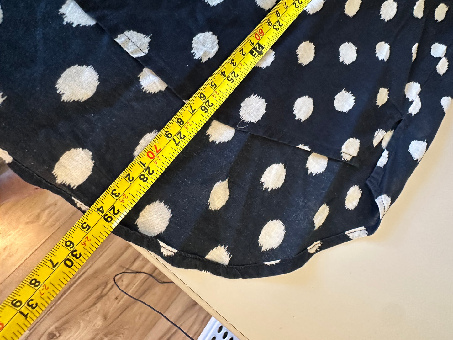 Madewell Navy Blue and White Polka Dot Ikat Button Down Cotton Shirt | Medium
