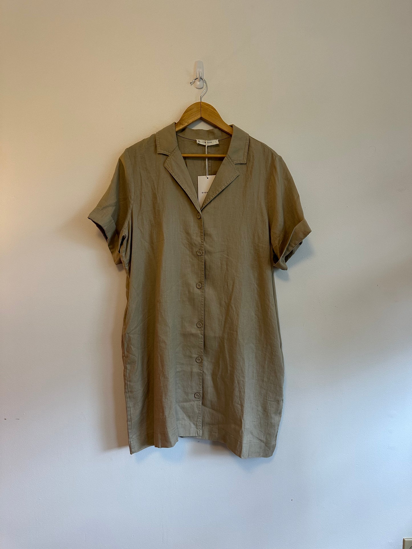 NWT Everlane The Shirtdress in Linen - Trench Coat Khaki | Size Large