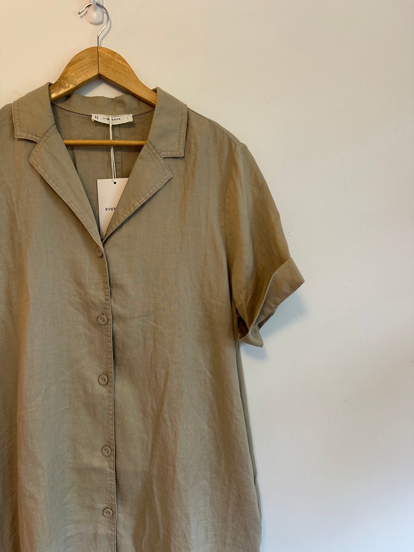 NWT Everlane The Shirtdress in Linen - Trench Coat Khaki | Size Large