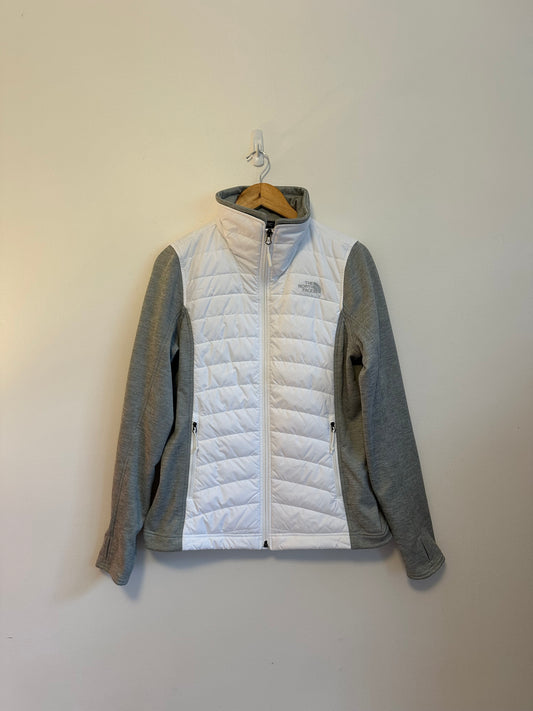 The North Face Hybrid Quilted Puffer Fleece Jacket in White and Grey | Size Medium