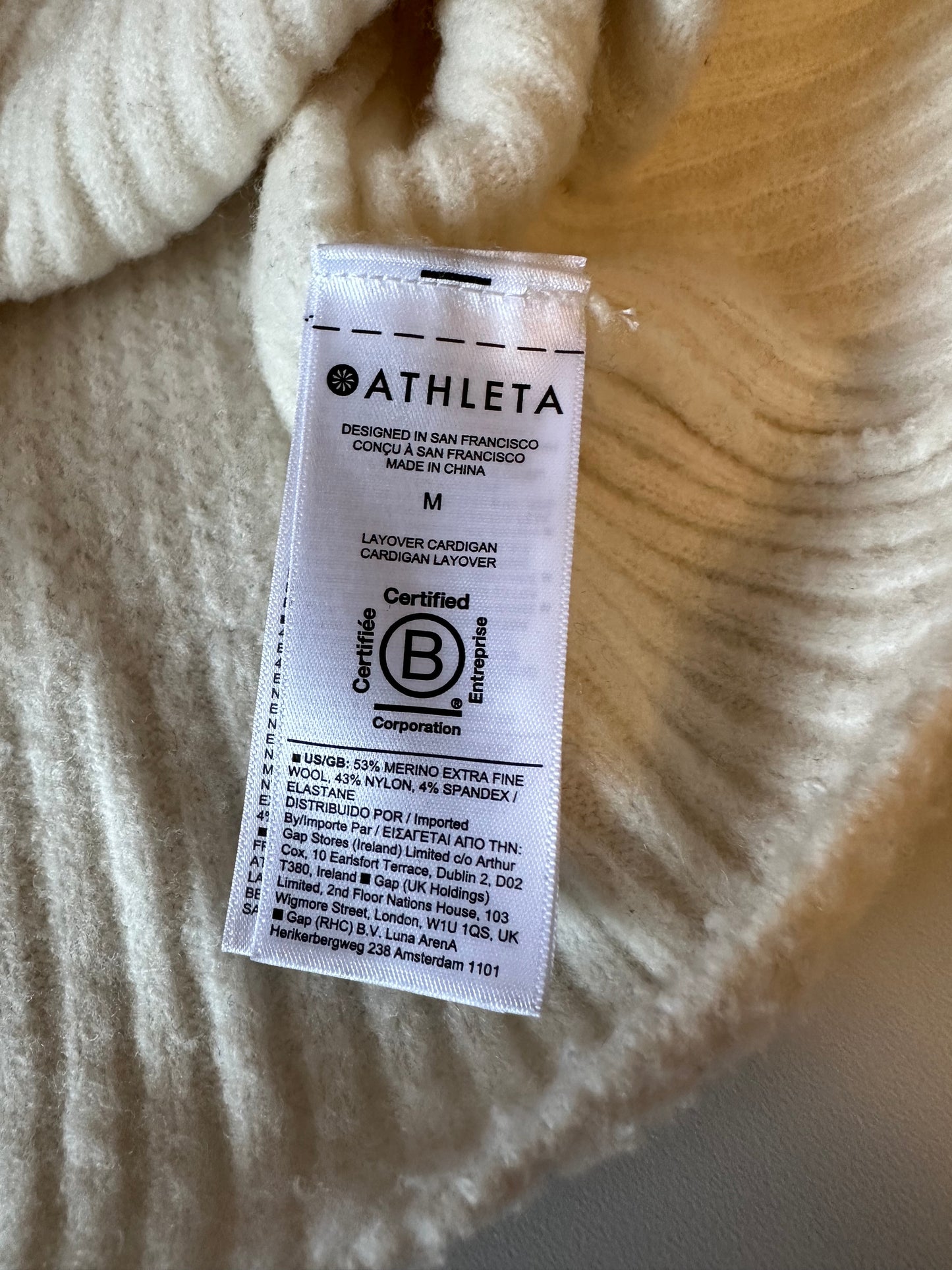 Athleta Layover Cardigan in Ivory Merino Wool Blend | Size Medium