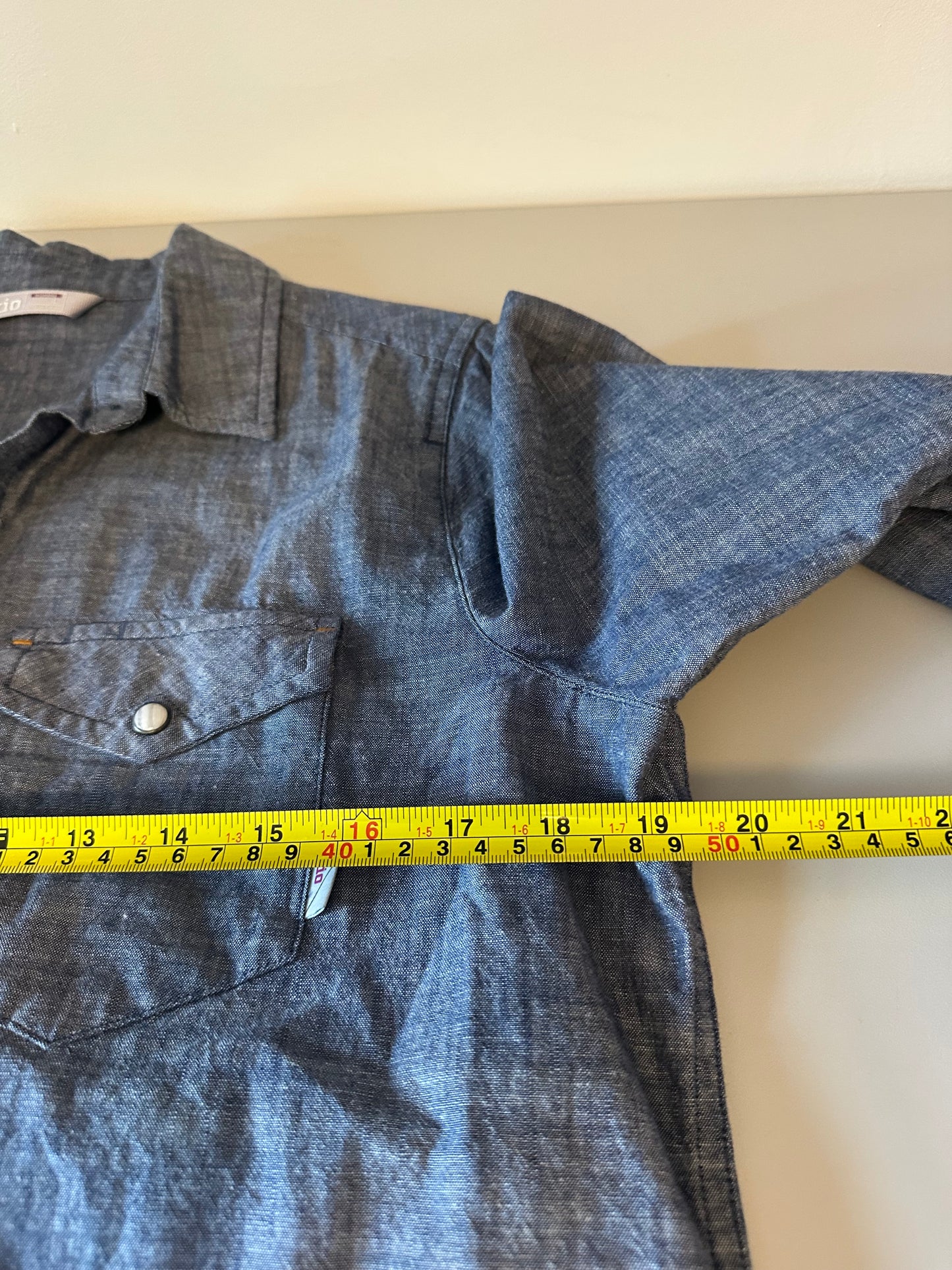 Stio Blue Organic Cotton Chambray Western Button Down Shirt | Size Large