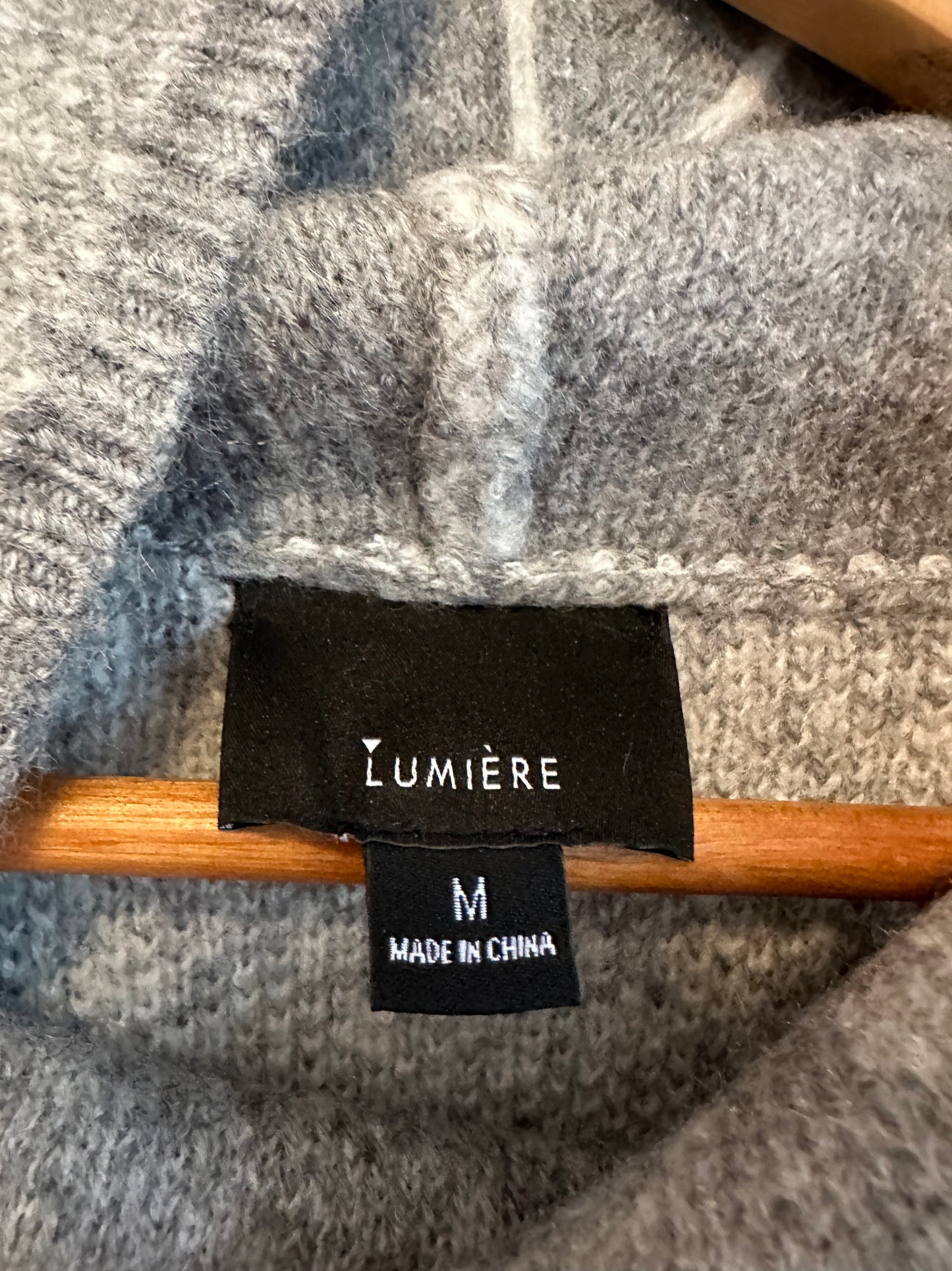 Lumiere Grey Windowpane Plaid Cowl Neck Relaxed Knit Sweater | Size Medium