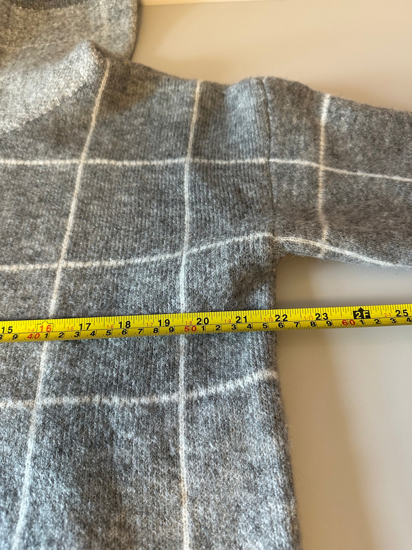 Lumiere Grey Windowpane Plaid Cowl Neck Relaxed Knit Sweater | Size Medium