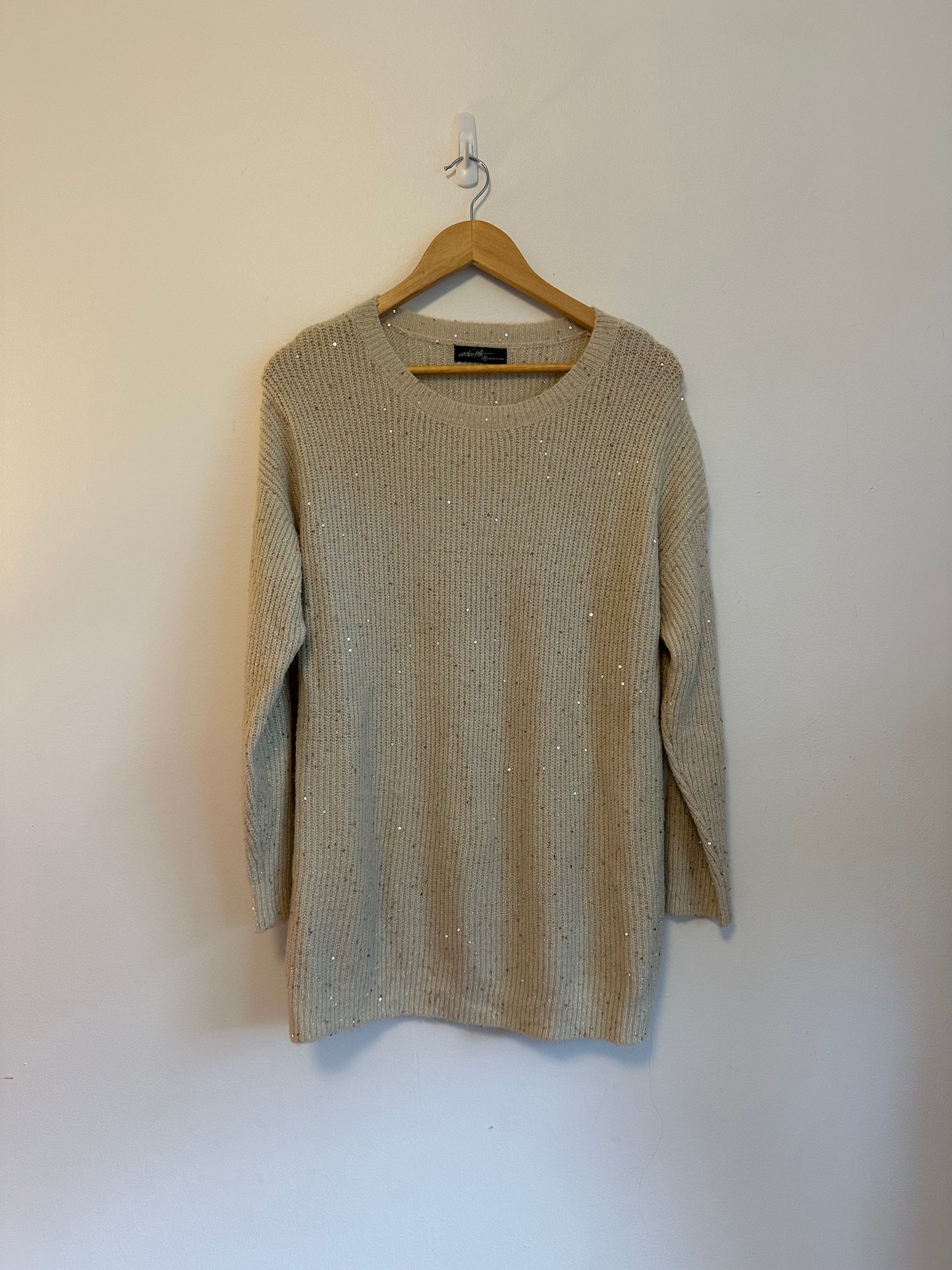 On Twelfth Cream Sequin Crew Neck Pullover Sweater | Size Medium