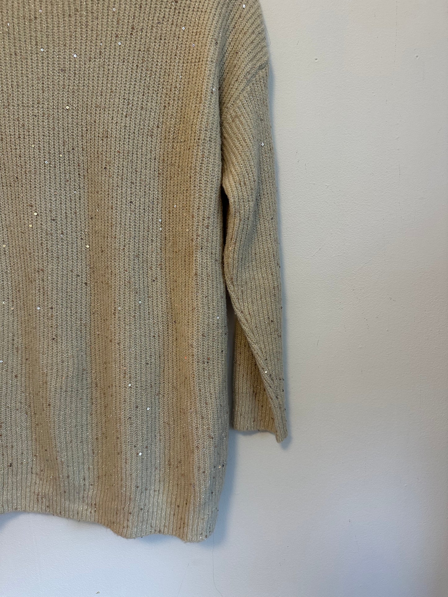On Twelfth Cream Sequin Crew Neck Pullover Sweater | Size Medium