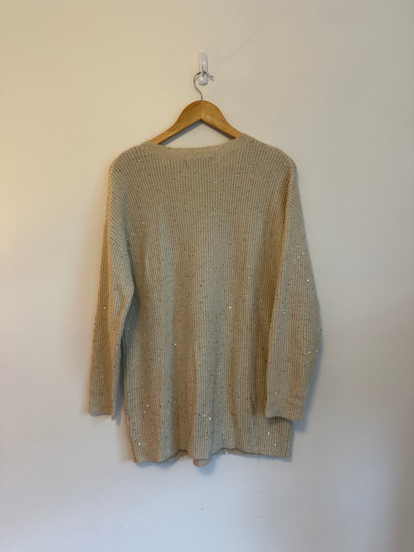 On Twelfth Cream Sequin Crew Neck Pullover Sweater | Size Medium