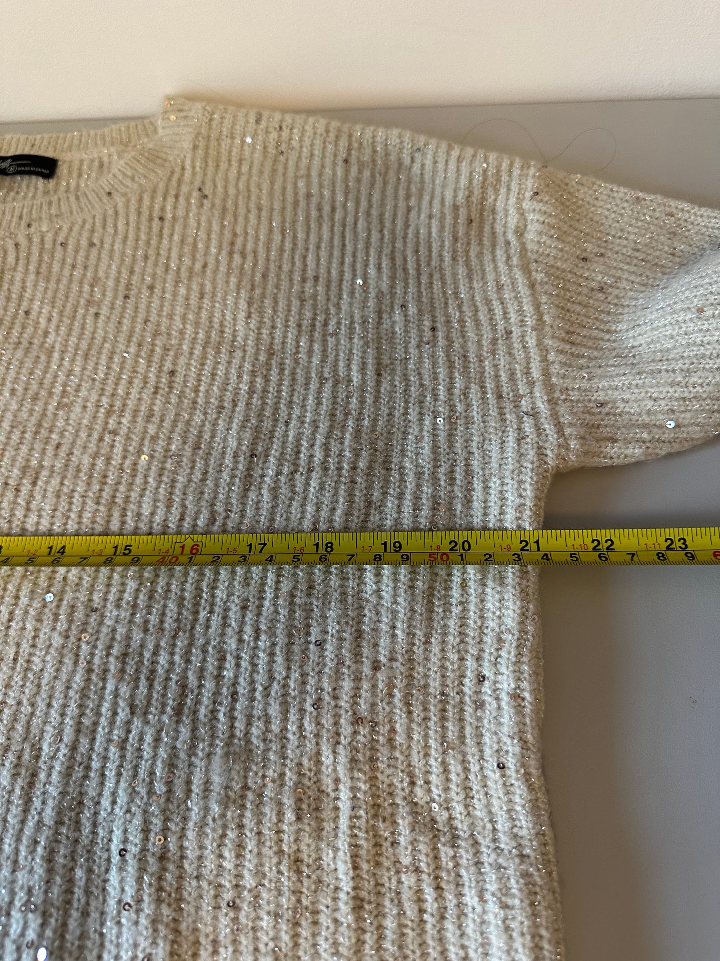 On Twelfth Cream Sequin Crew Neck Pullover Sweater | Size Medium